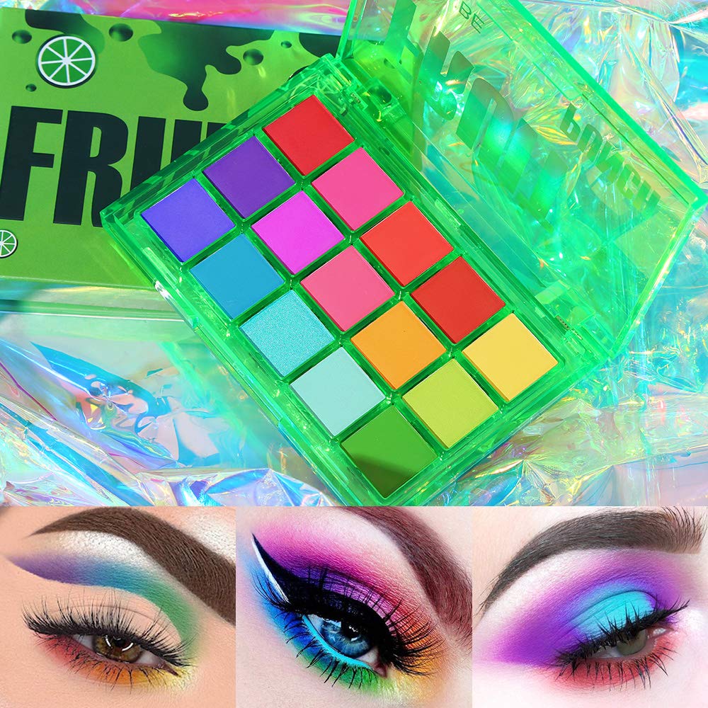 UCANBE Bright Colorful Neon Rainbow Makeup Eyeshadow Palette 15 Shades Green Purple Yellow Make Up Pallets Kit Vibrant Shimmer Matte Pigmented Blendable - Fruit Punch - Image 2