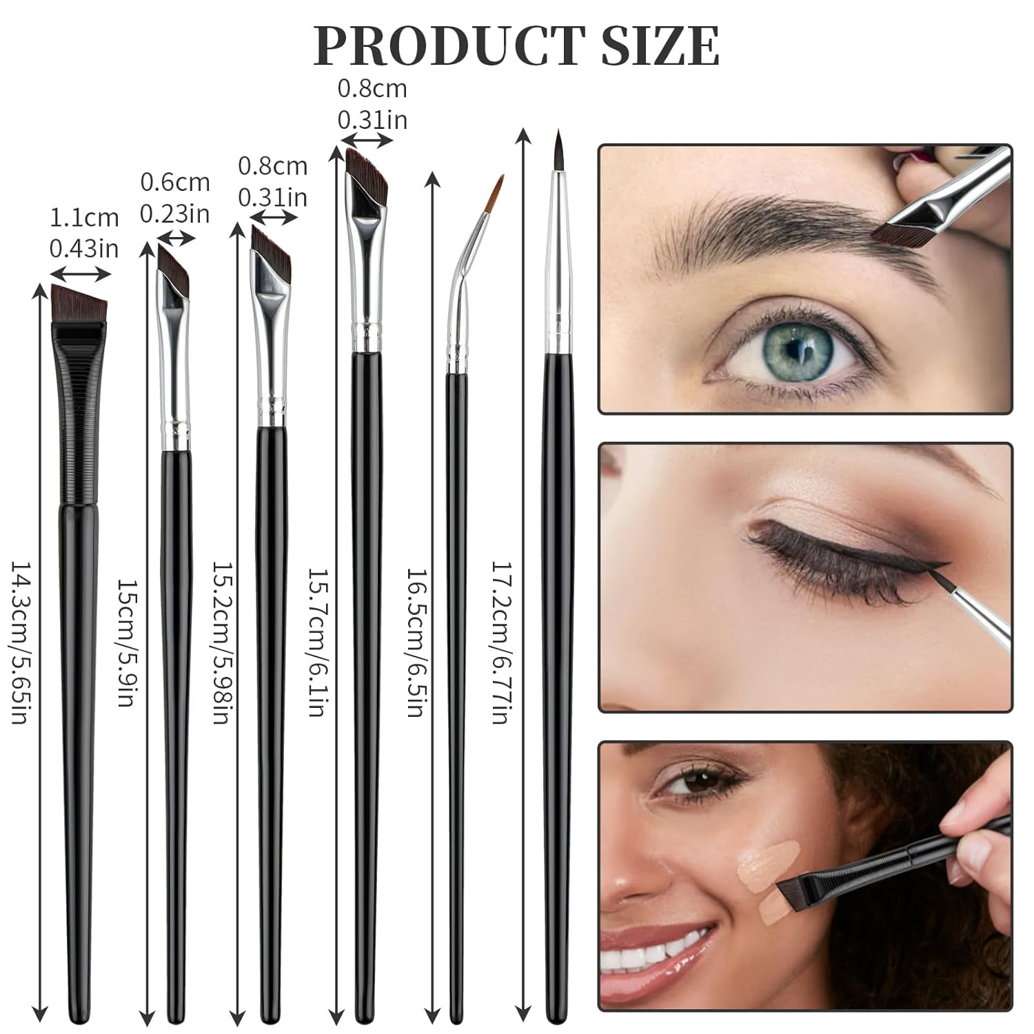 6Pcs Angled Eyeliner Brush Set, Ultra Thin Precision Eyeshadow Makeup Brushes Set Angled Brow Brush Makeup Tools for Eyeshadow Eyebrow Cosmetics - Image 4