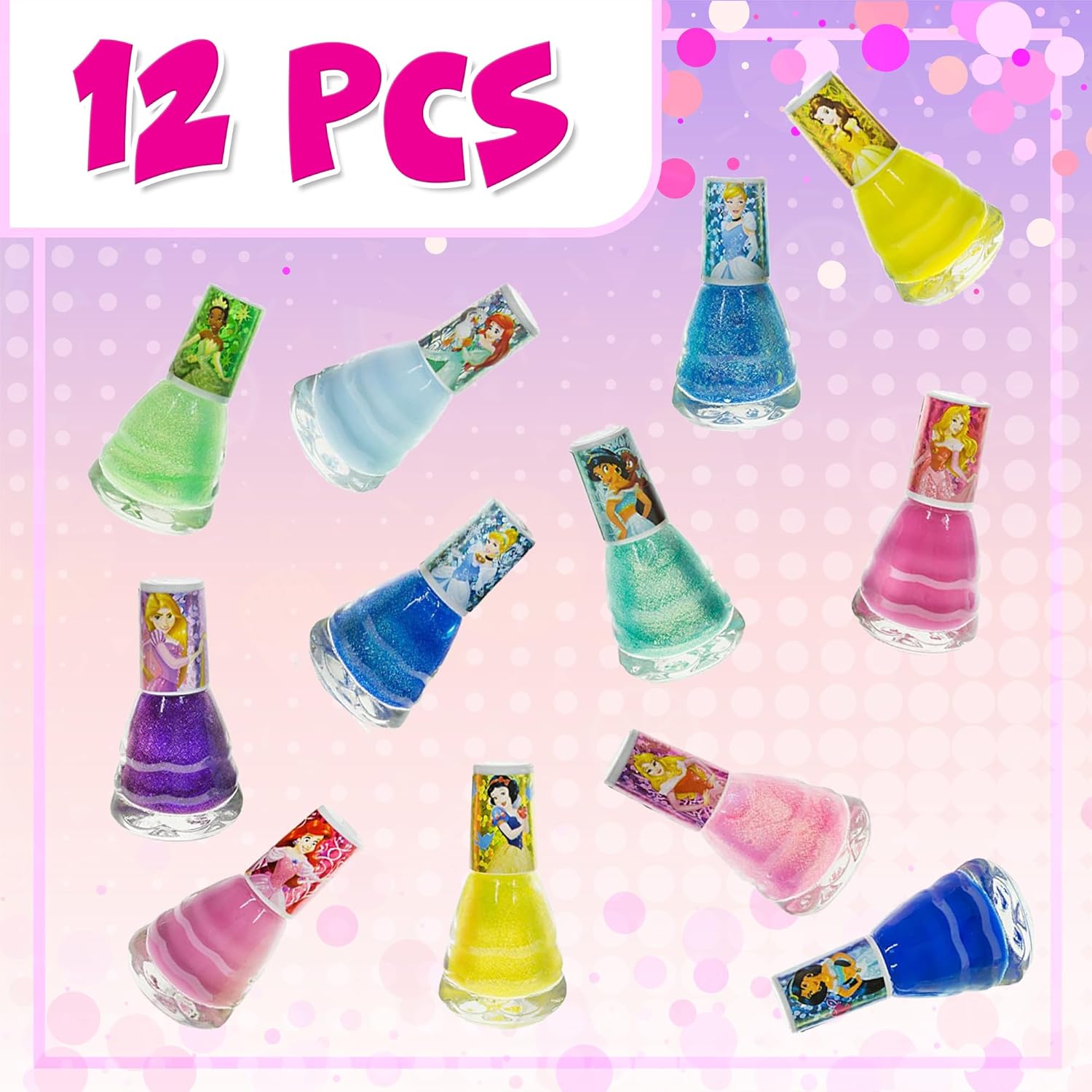 Townley Girl Disney Princess Non-Toxic Water-Based Peel-Off Quick Dry Nail Polish with Nail Separators|Gift Kit Set for Kids Girls|14 Pc Set - Perfect for Parties, Sleepovers and Makeovers - Image 3