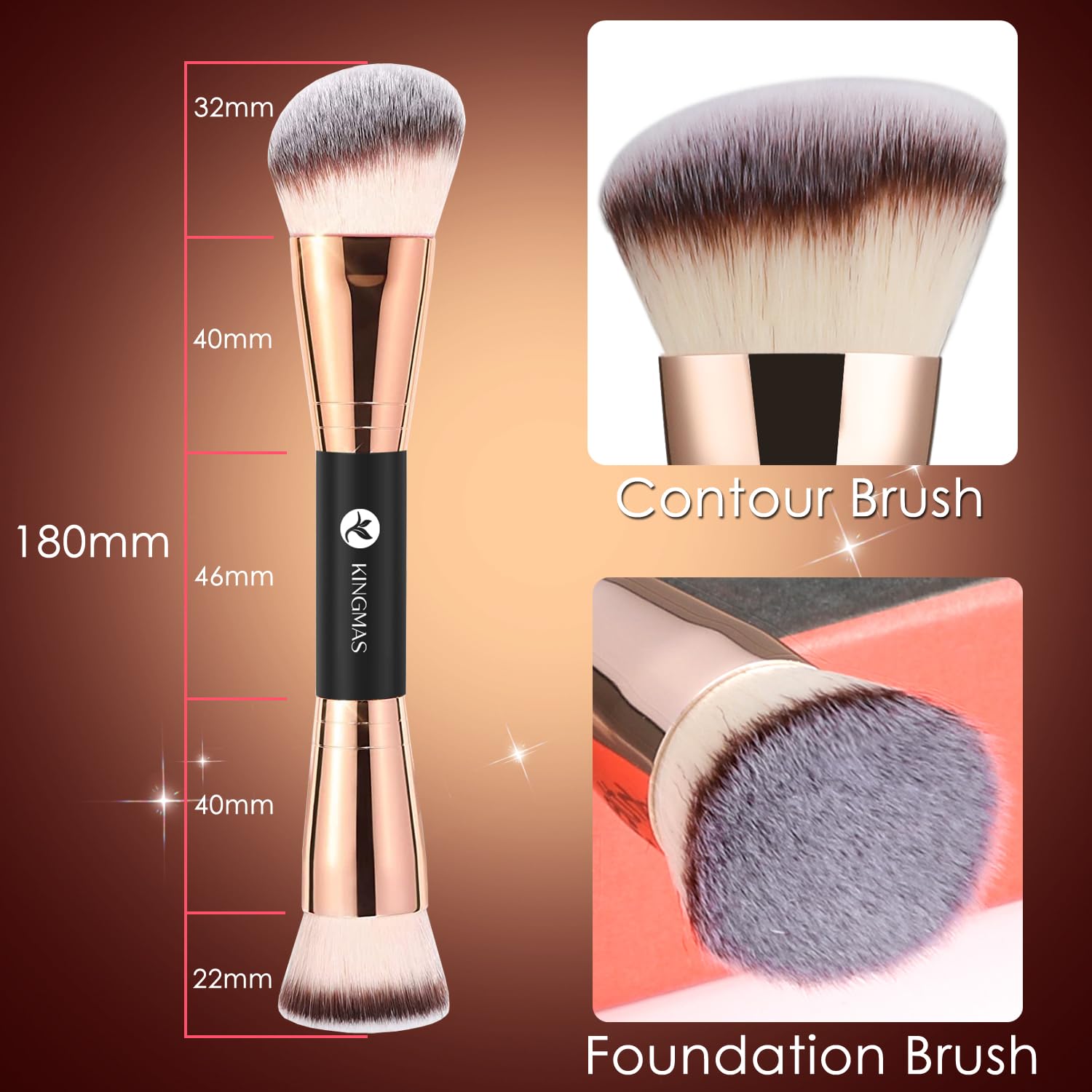 KINGMAS Foundation Makeup Brush, Premium Kabuki Brush, Double-Ended Contour Brush (Flat/Angled Round Top) for Blending Liquid Powder Concealer Cream Blush Makeup Brush - Image 6