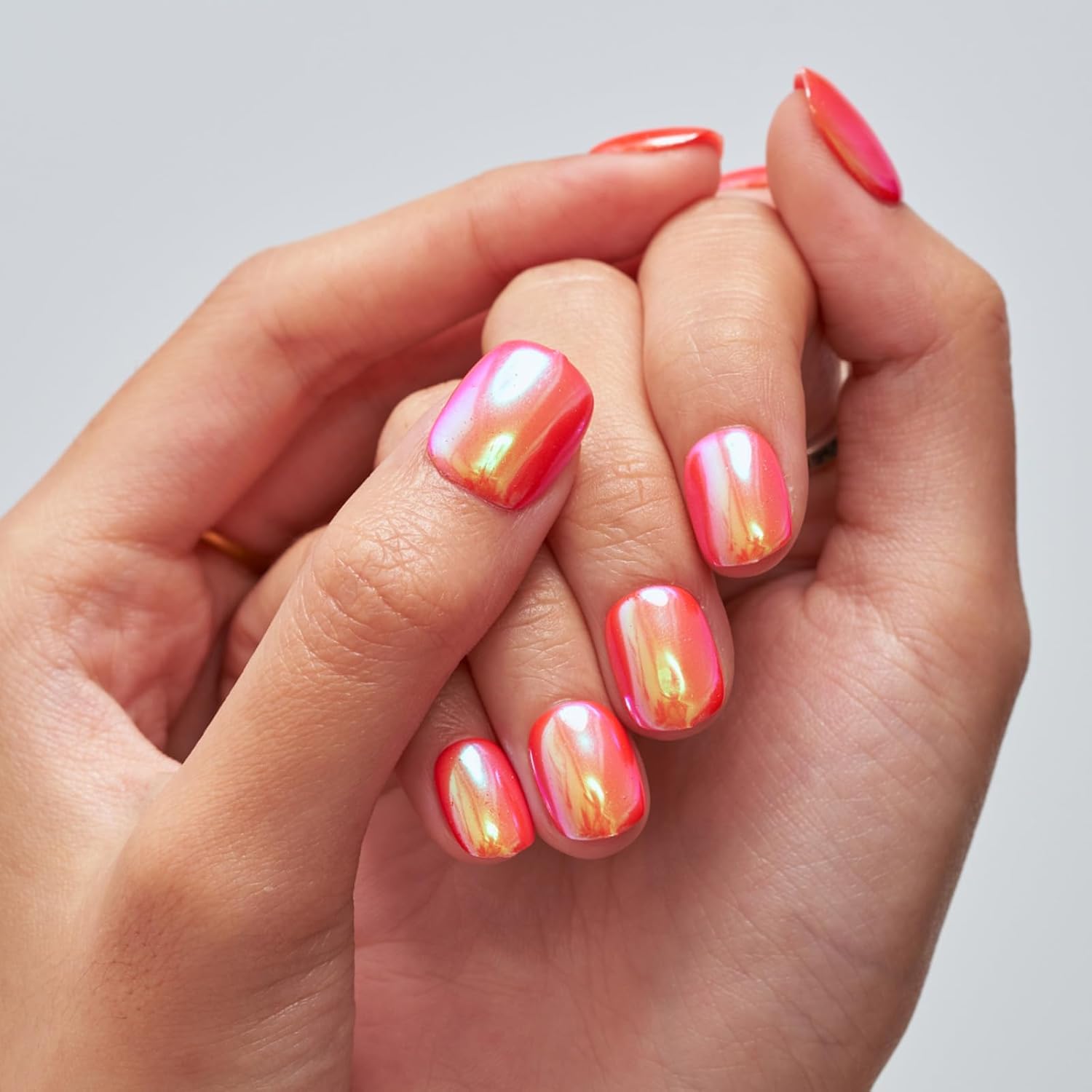 GLAMERMAID Press on Nails Extra Short Squoval, Orange Chrome Spring Summer Handmade Gel Glue on Nails, 24Pcs Glossy Round Reusable UV Finish Fake Nails Acrylic False Nails Manicure Kits for Women - Image 6