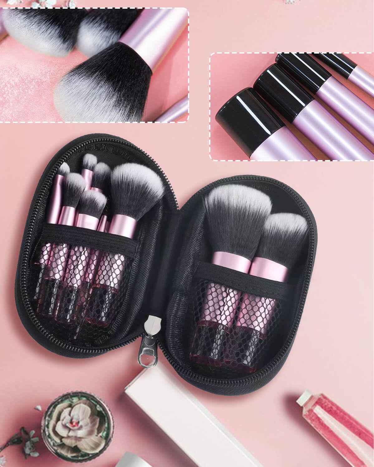 10 Pcs Travel Makeup Brush Set Black Mini Makeup Brushes with Makeup Brush Pouch Portable Foundation Powder Concealers Eye Shadows Makeup Set Professional Makeup Brush Set - Image 5