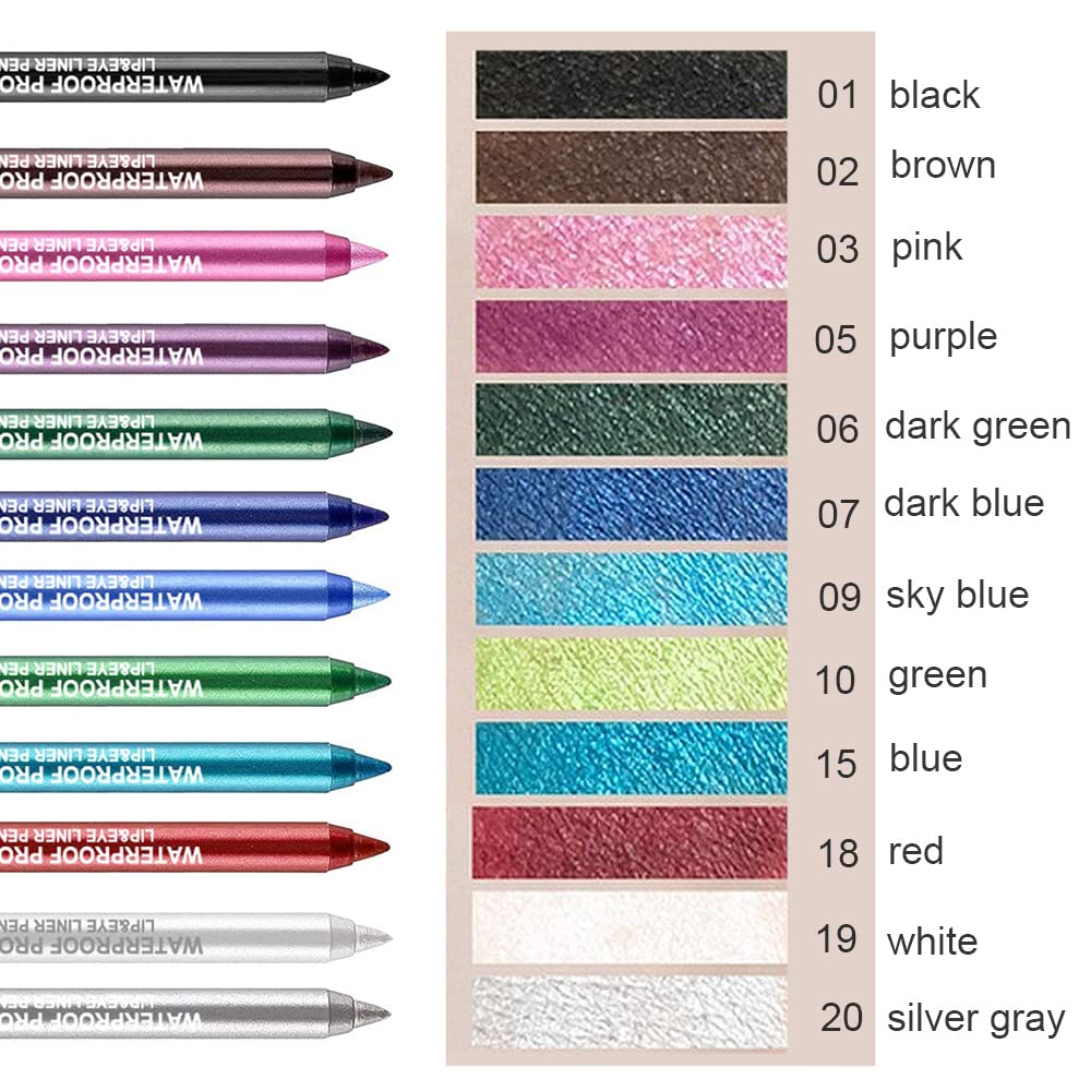 2Pcs Bright Blue & Dark Blue Eyeliner Pen Set, Pearl Metallic Glitter Eyeliner Pencil Kit - Waterproof Professional Eye Makeup - Eye Liners for Women - E1 - Image 2