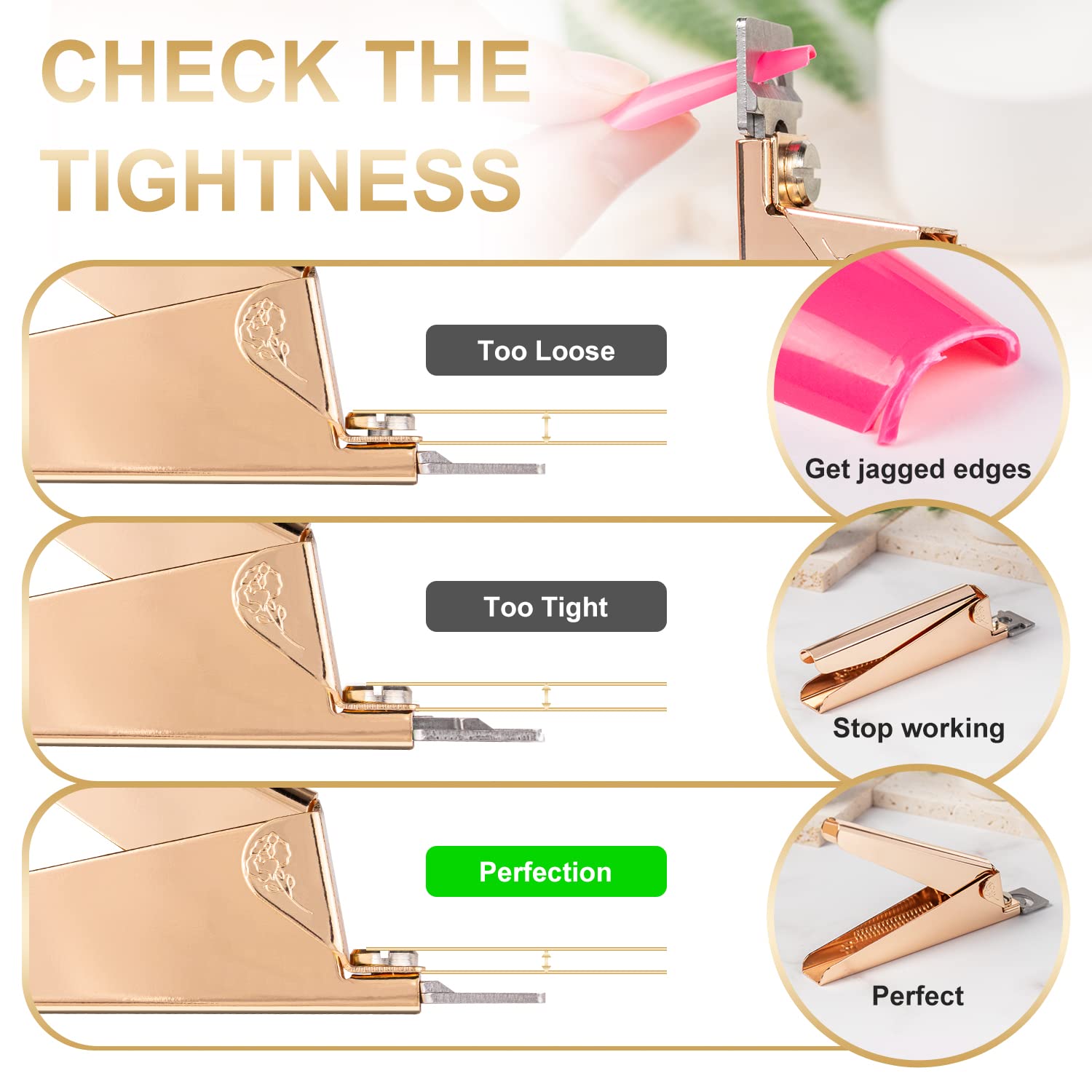 Nail Clippers for Acrylic Nails, Gold Premium Stainless Steel Fake False Acrylic Nail Cutter, Sharp Blade Nail Manicure Nail Tips Clipper for Salon Home DIY Nail Art Beauty Design by GA&EN - Image 3