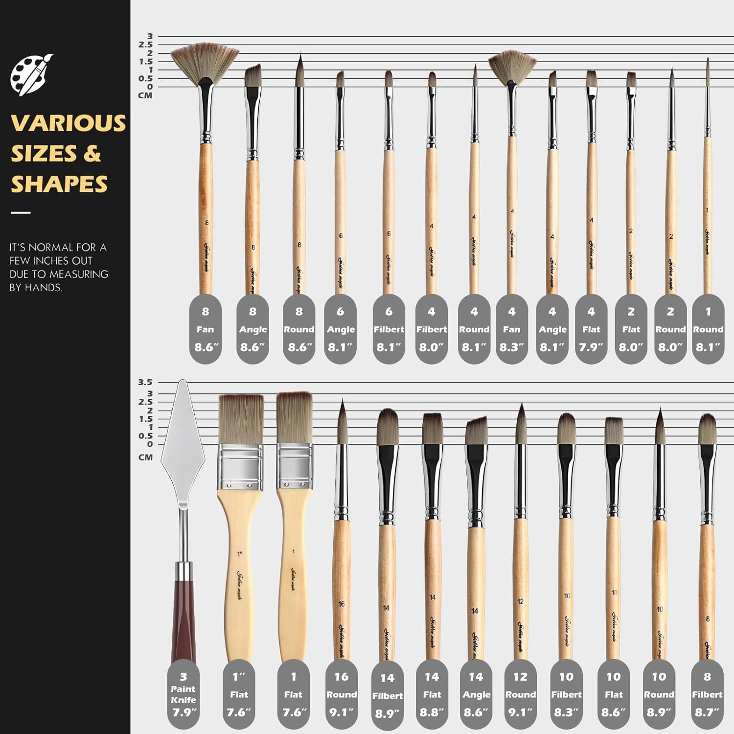 Acrylic Paint Brush Set, Golden Maple 25 PCS Paint Brushes for Acrylic Painting Oil Watercolor & Canvas,Enhanced Synthetic Brush Set with Cloth Roll and Palette Knife - Image 6