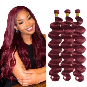 #99J Burgundy Bundles Human Hair Wine Red Body Wave Bundles 20 22 24 Inch Unprocessed Brazilian Virgin Hair 3 Bundle 50 Gram Per Bundle Deals Quick Weave Hair Extensions