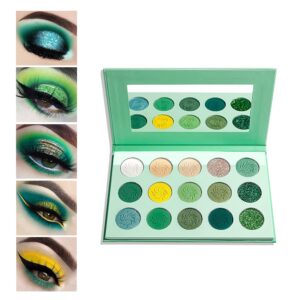 CAHIUYOA Green Eyeshadow Palette - Forest Emerald Green Yellow 15 Colors Matte Glitter Eyeshadow - Long Lasting Colorful Eye Shadow Platte for Women Girls