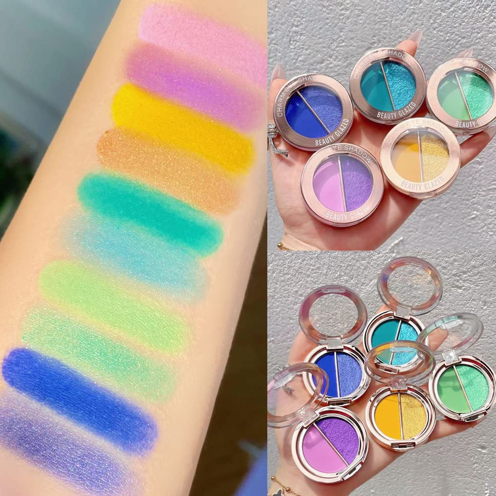 Double Color Eye Shadow Palette: Matte Shimmer Metal Eye Makeup Powder, Waterproof & Durable (07#Sunrise Yellow) - Image 4
