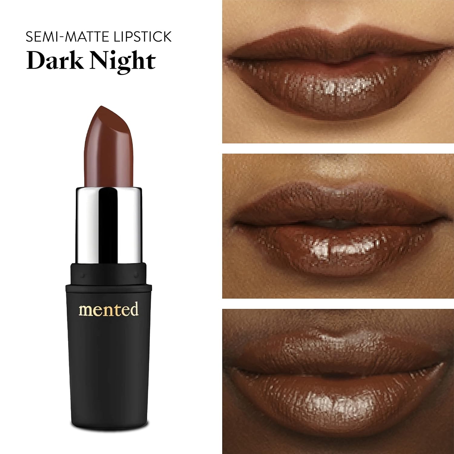 Mented Cosmetics Nude Lipstick for Women, Semi-Matte Long-Lasting Lip Stick, Moisturizing Vegan, Paraben & Cruelty-Free, Enhances All Complexions, Perfect for Everyday Makeup, Dark Night - Image 2