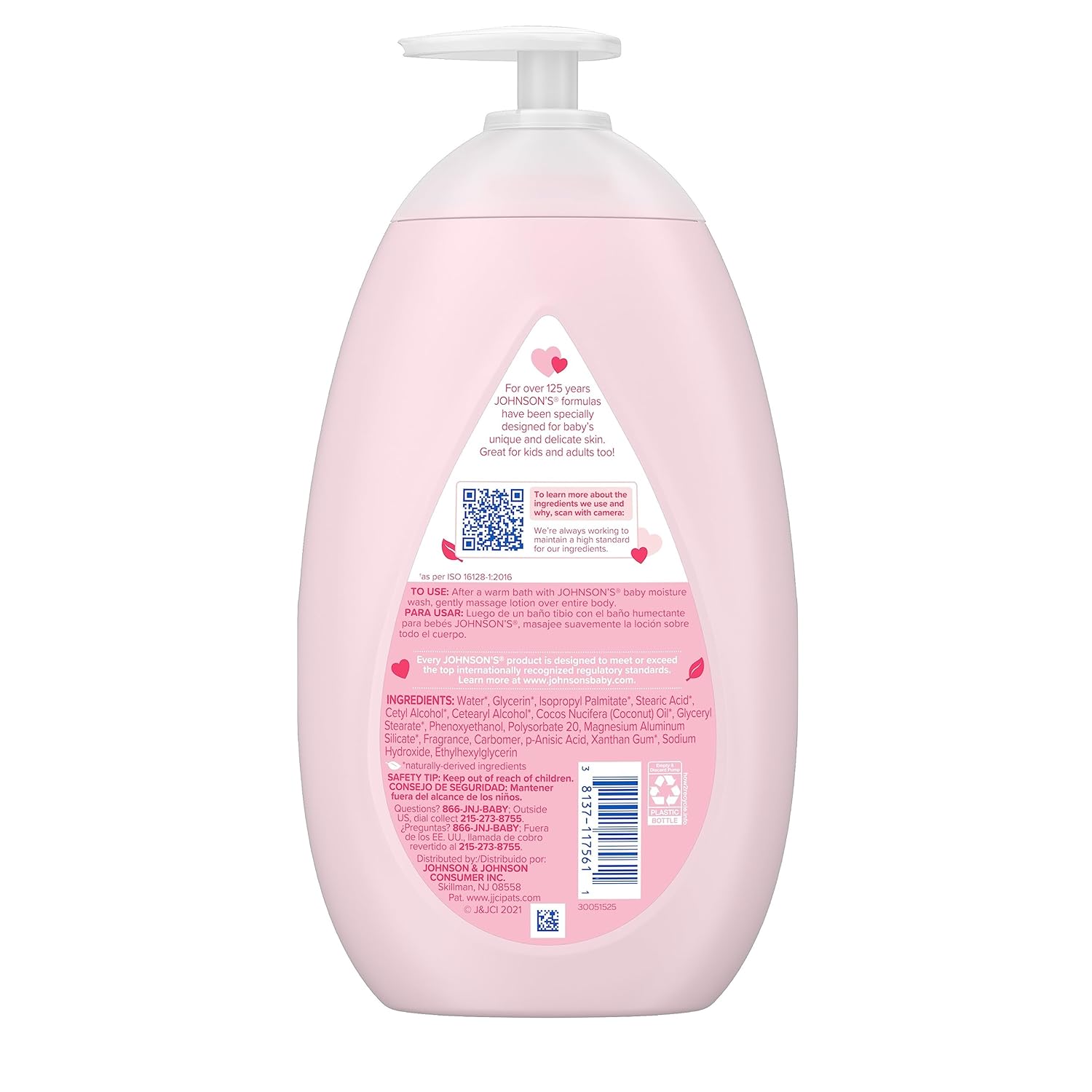 Johnson's Moisturizing Mild Pink Baby Lotion with Coconut Oil for Delicate Baby Skin, Paraben-, Phthalate- & Dye-Free, Hypoallergenic & Dermatologist-Tested, Baby Skin Care, 27.1 Fl. Oz - Image 8