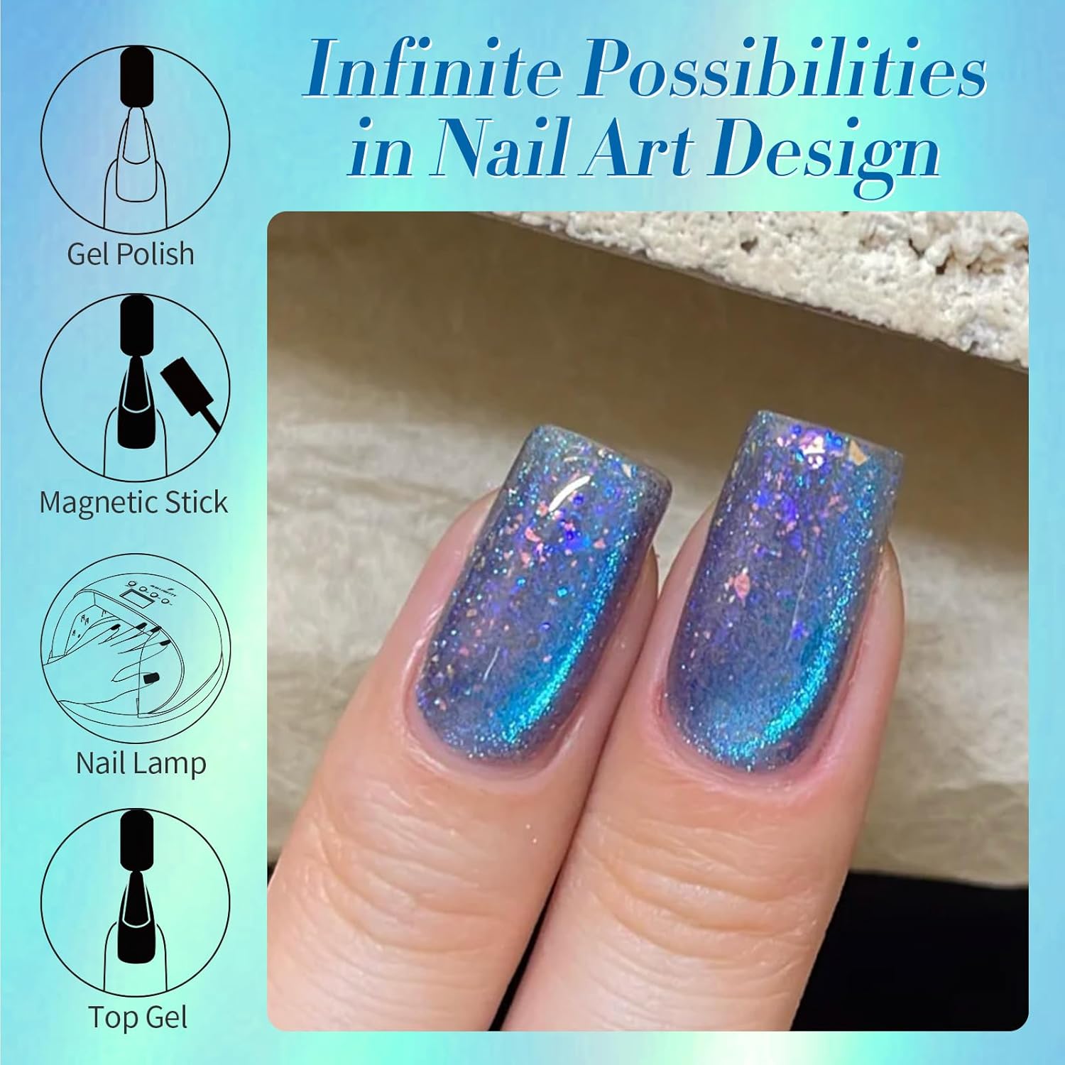 BORN PRETTY 15ML Blue Holographic Glitter Cat Magnetic Gel Nail Polish for DIY Manicure - Image 6