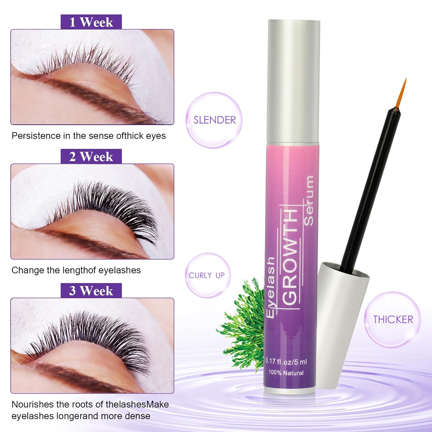 Premium Eyelash Growth Serum, Eyebrow Growth Serum, 18 Plant Extracts for Advanced Lashes Enhancer Longer, Fuller and Thicker, Natural Beauty Enhancement(5ml) - Image 3