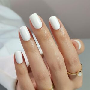 White Press on Nails Short - Soft Gel Square Press on Nails for Women Gift, Fit Perfectly & Natural Stick on Nails with Glue in 16 Sizes - 32 Reusable Fake Nails, Classic White