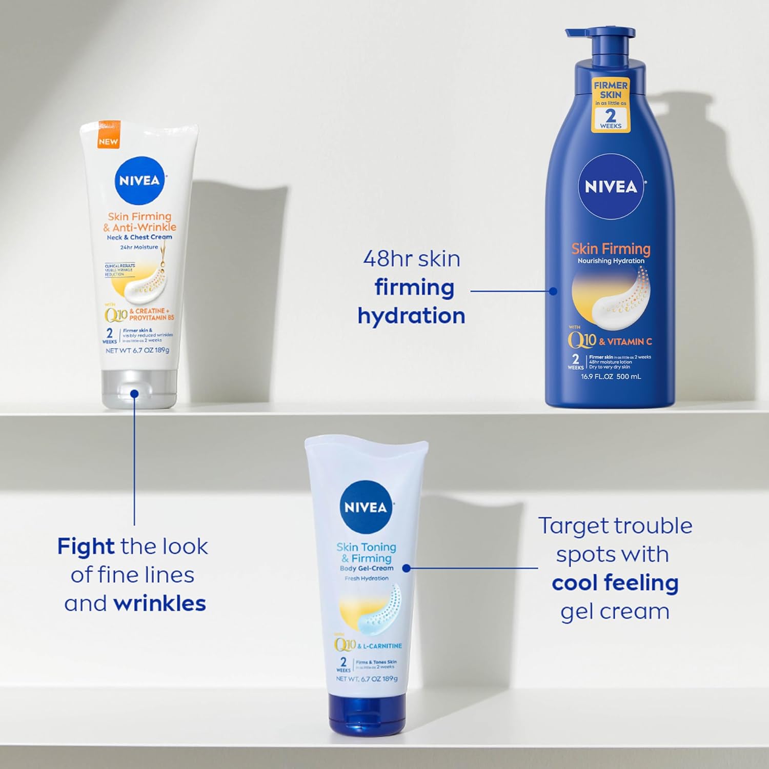 NIVEA Nourishing Hydration Skin Firming Body Lotion (16.9 Fl Oz) + Skin Firming & Toning Body Gel Cream with Hyaluronic Acid (6.7 Oz), Enriched with Q10 and Vitamin C - Image 8
