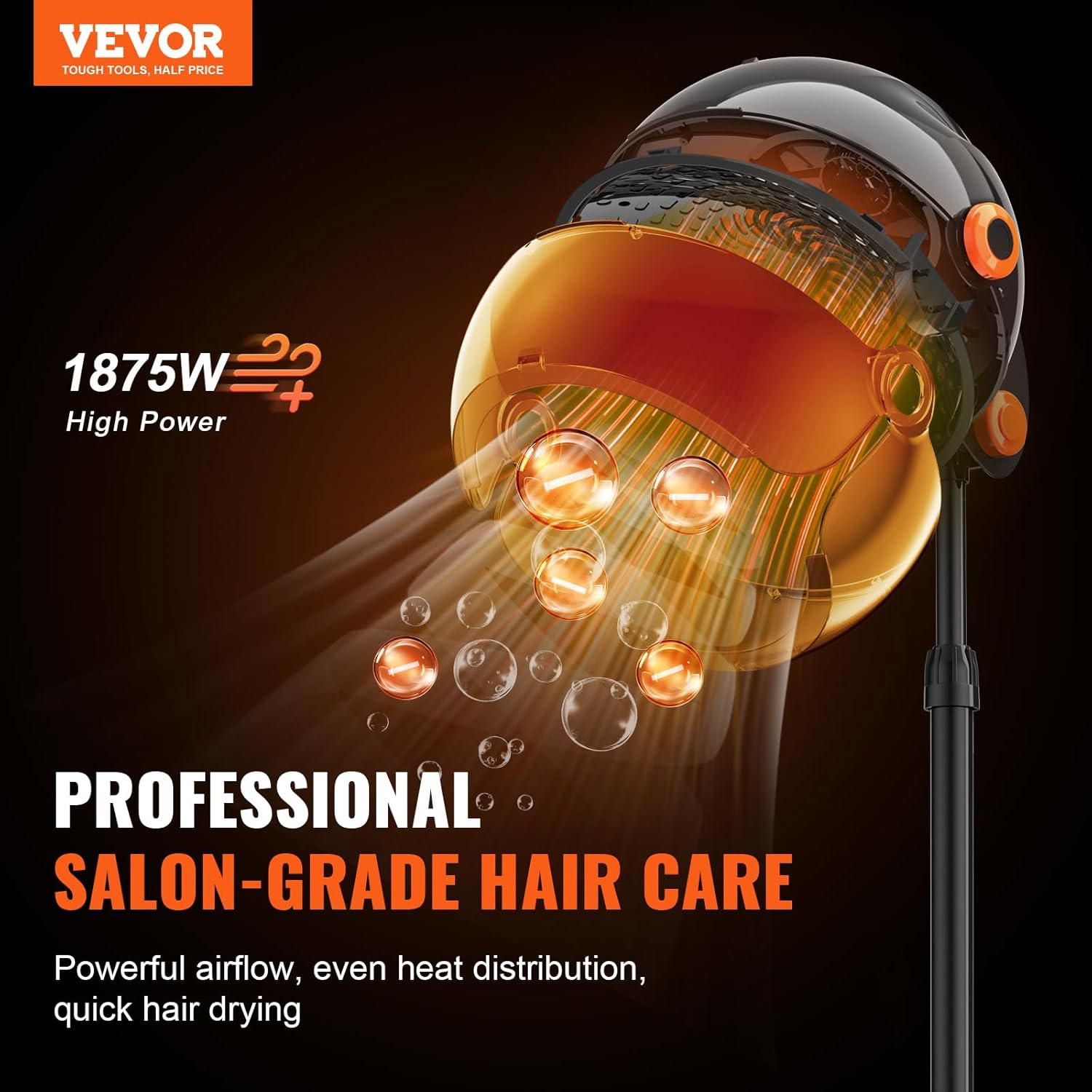 VEVOR Ionic Hooded Hair Dryer with Variable Speed & Temperature Adjustment, 1875W, Sit Under Hair Dryer with Timer for Beauty Salon Home Spa, Black Ionic W/ Timer - Image 3