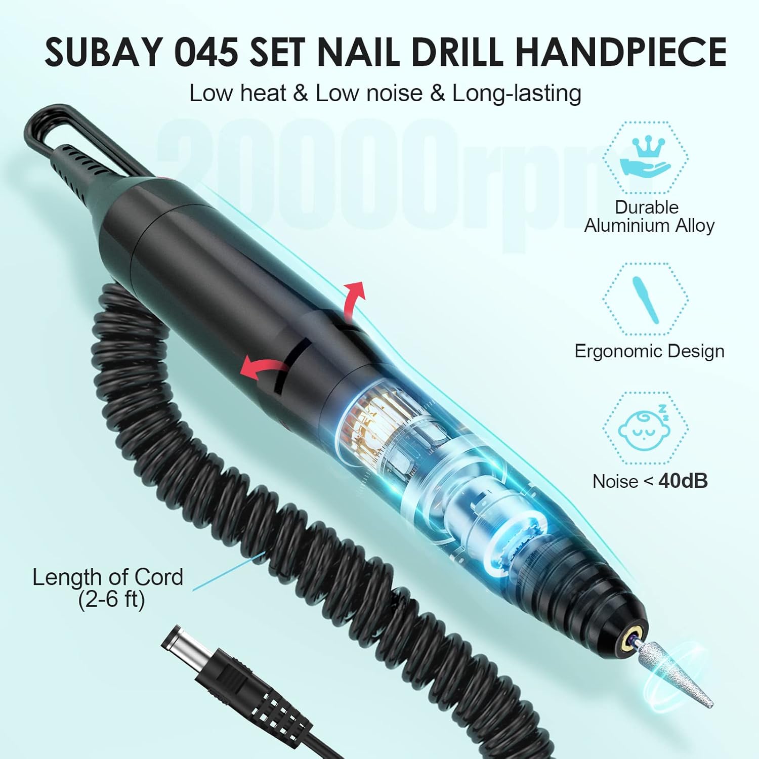 Professional Electric Nail Drill Machine Nail File Drill Set Kit for Acrylic Nails, Gel Nail, Nail Art Polisher Sets(Black) - Image 3