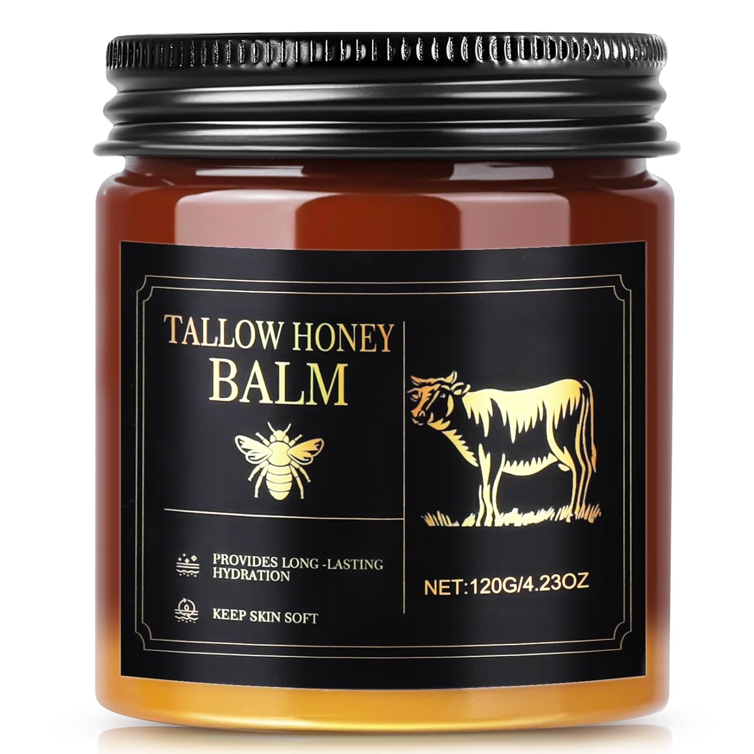 Beef Tallow for Skin,Organic Whipped Beef Tallow Face Moisturizer with Raw Honey and Beeswax,Natural Grass Fed Tallow and Honey Balm,Moisturizer for Face,Body&Sensitive Skin,Light Scented (4.23OZ)