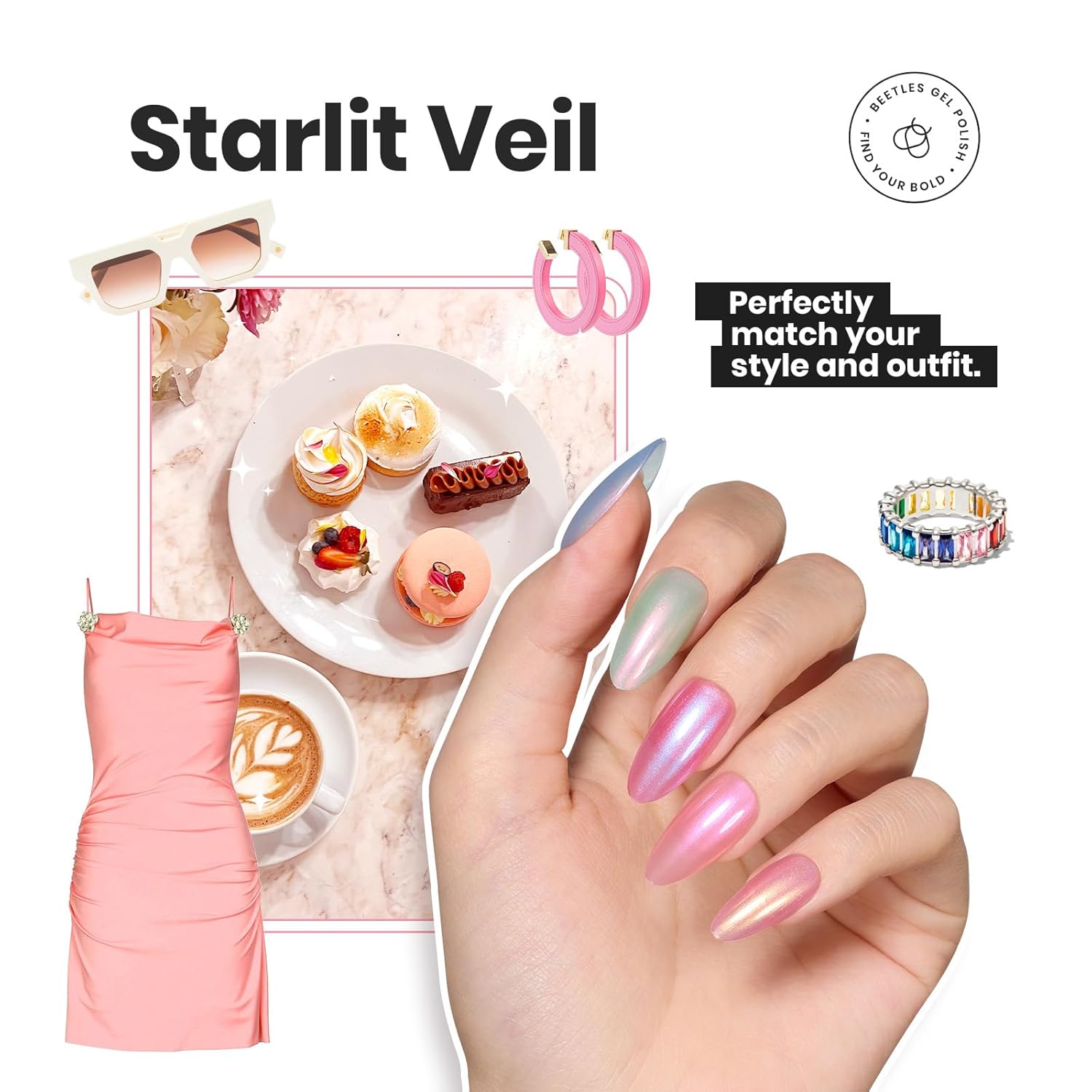 Beetles Pearl Nail Polish Set Mermaid Glow, 6 Colors Shimmer Pearl Pink Purple Quick Dry Nail Polish Long Lasting DIY Manicure Gift for Girls Women Nail Strengthener Polish - Image 4