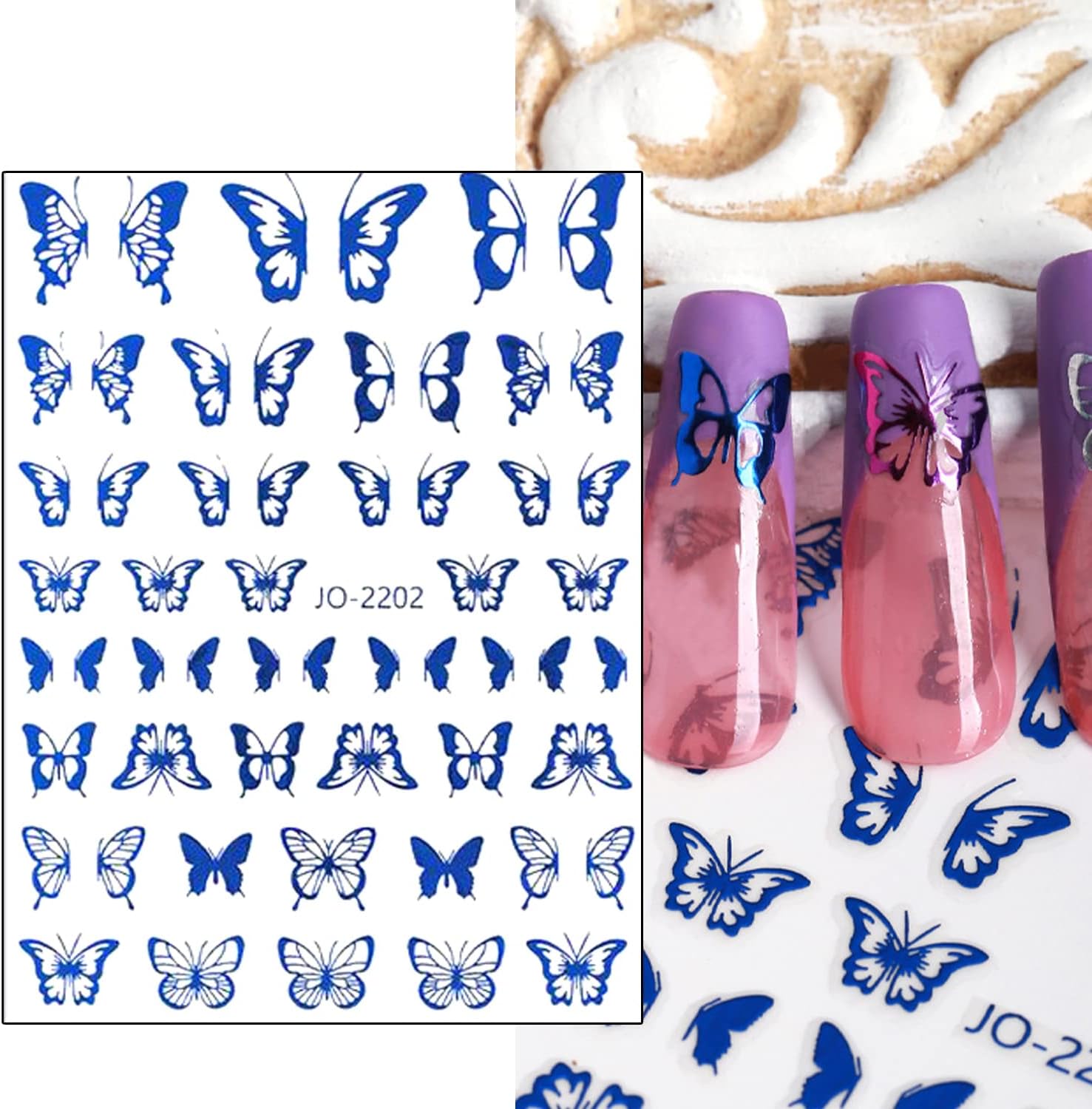 7 Sheets Blue 3D Nail Art Stickers Geometry Butterflies Letters for Manicure - Image 2