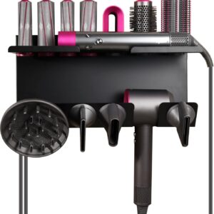 Hair Dryer Holder for Dyson Airwrap, Magnetic Bracket Stand Storage Curling Iron Accessories Wall Mount Organizer with Screw/Adhesive, Non-Slip Compatible with Dyson Diffuser, Nozzle
