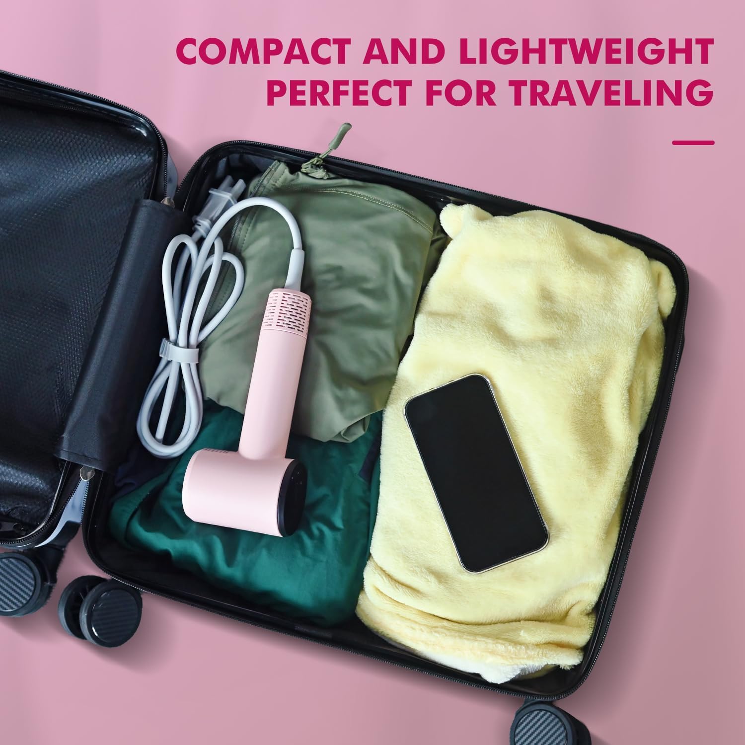 Pink Mini Travel Hair Dryer for Women, 110000 RPM High-Speed Compact Blow Dryer, Portable Fast Drying, Low Noise, Magnetic Nozzle - Image 6
