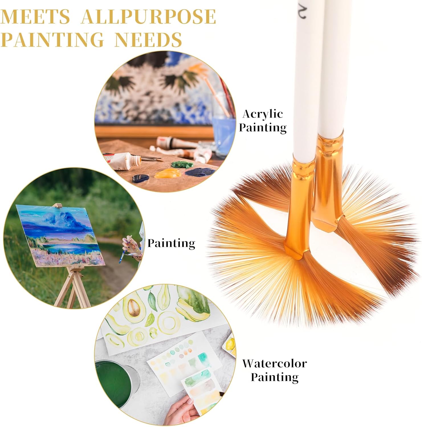 5 Pcs Fan Paint Brushes Set Acrylic Paint Brushes Set Professional Soft Anti-Shedding Nylon Hair Fan Paint Brush with Long Wood Handles for Acrylic Painting, Oil Watercolor Painting - Image 5
