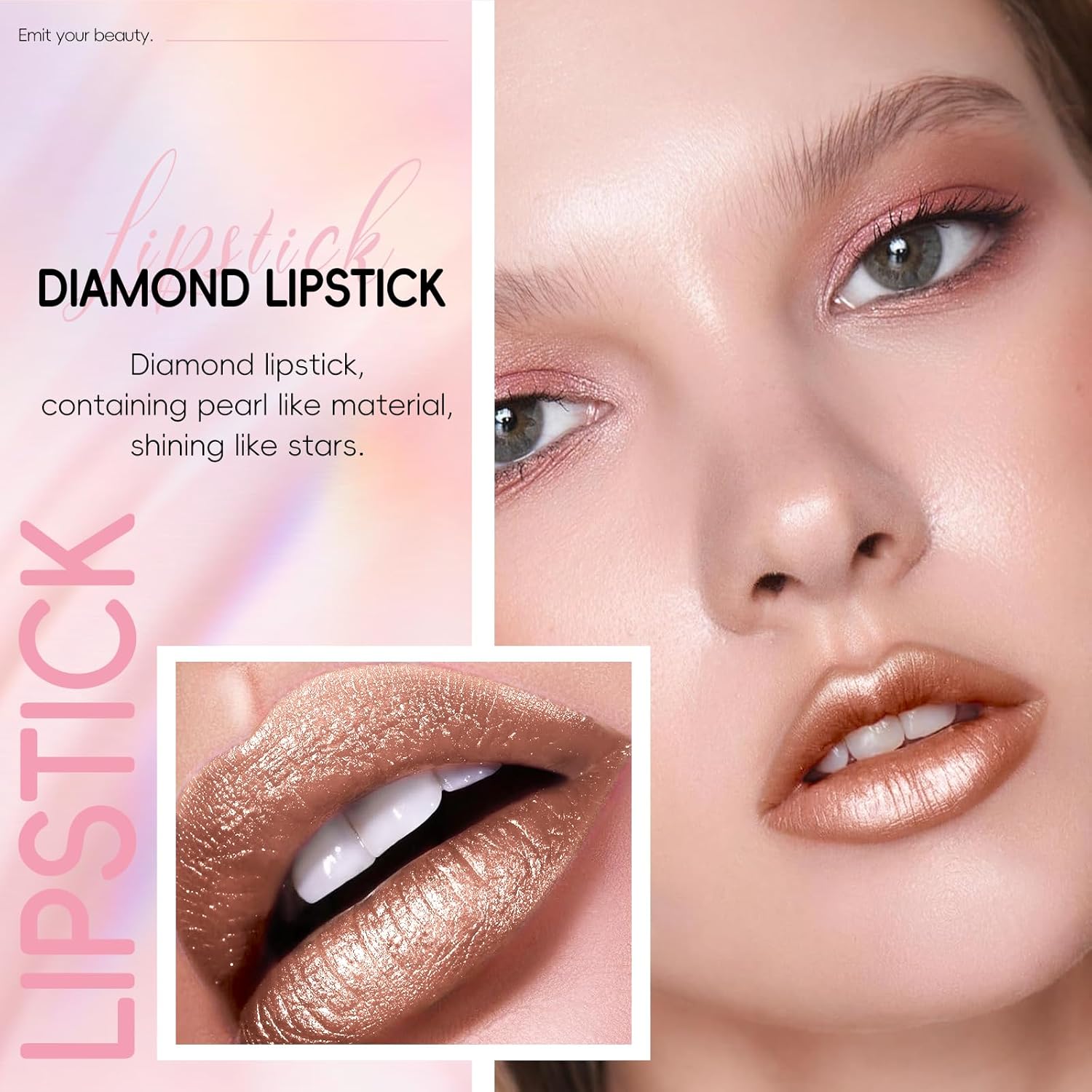 Metallic Brown Lipstick 6g Creamy Glitter Long Lasting Transfer Proof - Image 2