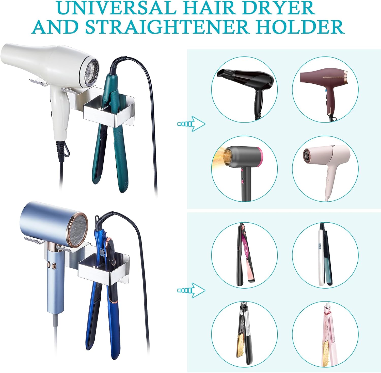 Stainless Steel Wall Mount Hair Dryer and Straightener Organizer for Bathroom Storage - Image 4