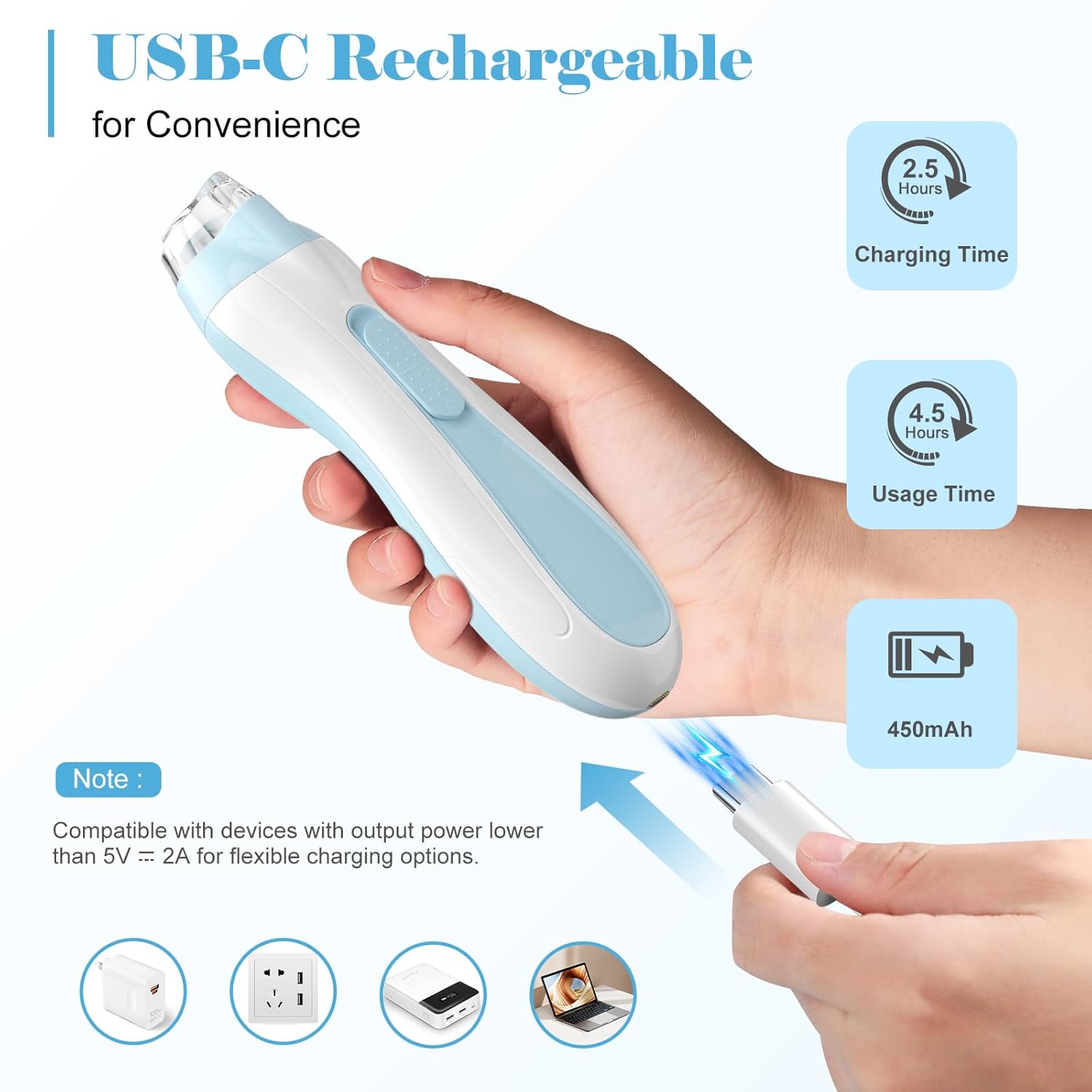 Rechargeable Baby Nail Trimmer Electric Baby Nail File, 15-in-1 Nail Clippers Filer Buffer Kit with Dust Cover LED Light for Newborn Infant Toddler Adult Toes Fingernails, Blue - Image 3