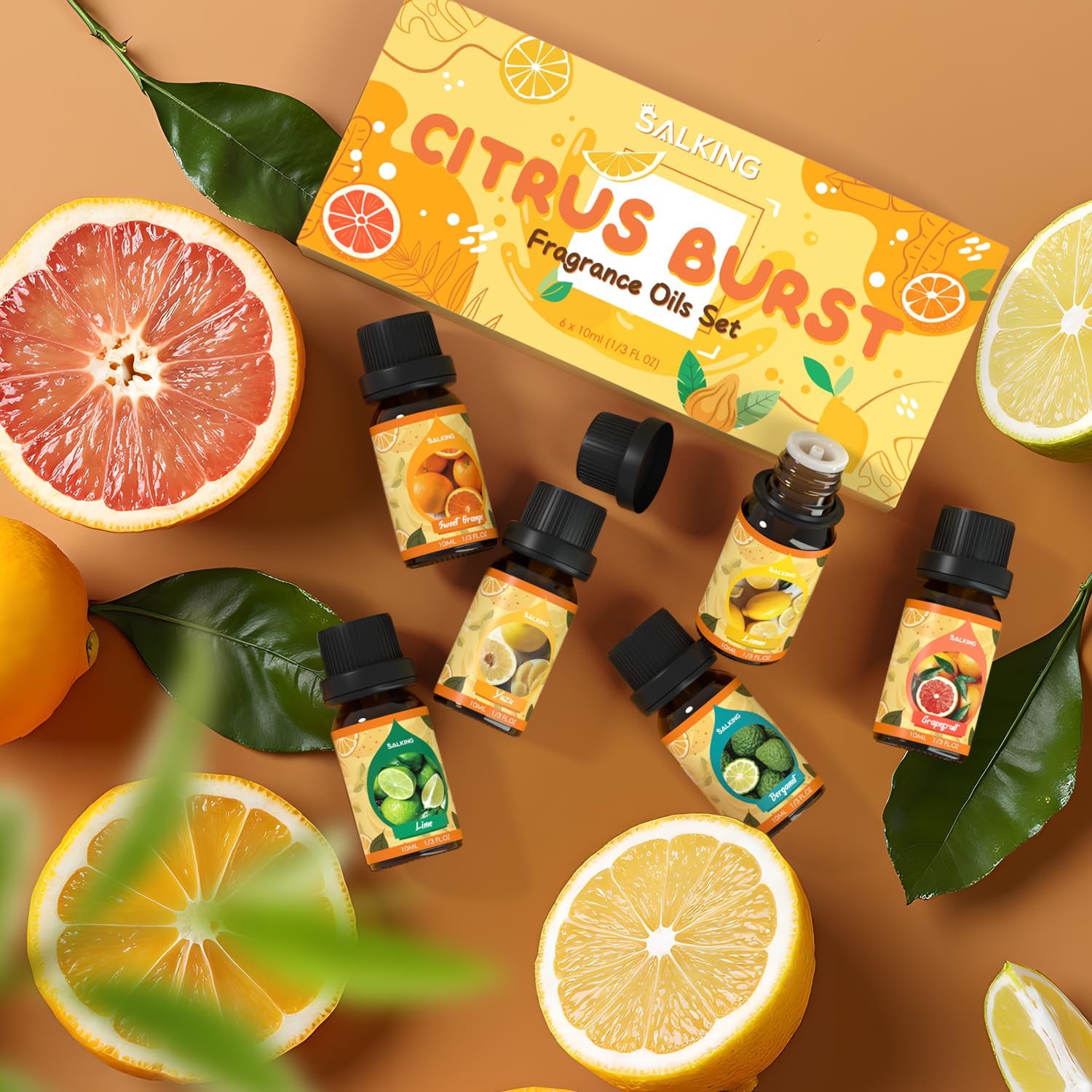SALKING Citrus Burst Essential Oil Set, Premium Fragrance Oil for Diffuser, Scented Oil Gift Set for Soap Candle Making - Sweet Orange, Bergamo, Lemon, Grapefruit, Lime, Yuzu - Image 2