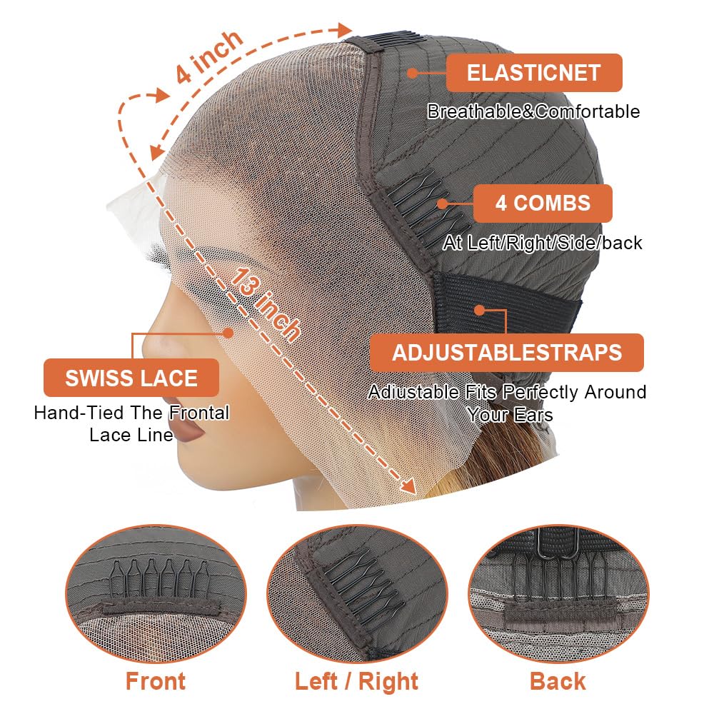 Ombre Lace Front Wig Human Hair 26Inch Highlight Wig Human Hair 13x4 HD Transparent Body Wave 180% Density Honey Blonde Human Hair Wigs for Women Pre Plucked - Image 3