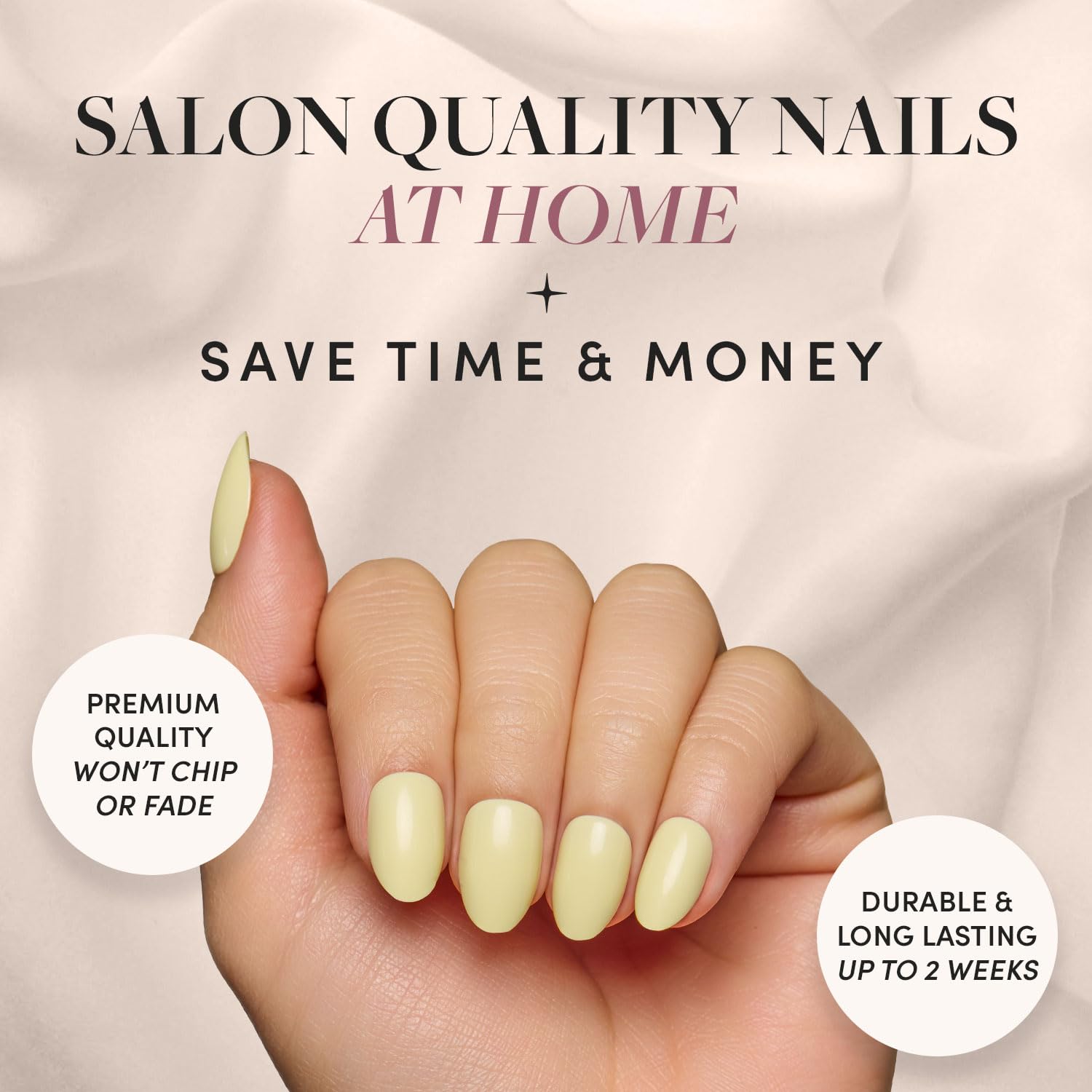 Glamnetic Press On Nails - Pastel Yellow | Short Oval Glossy Light Yellow Fake Nails, Reusable Spring Nails | 15 Sizes - 30 Nail Kit with Glue - Image 2