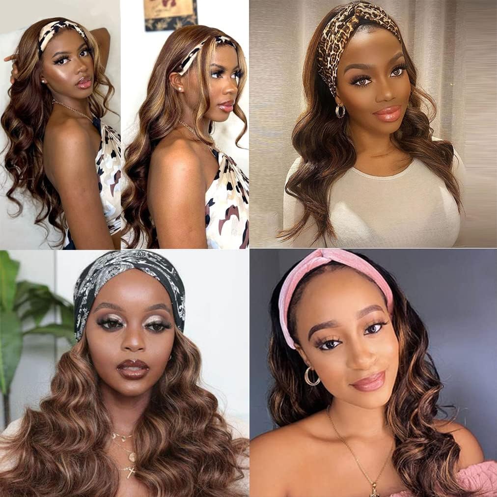 Ombre Headband Wig Human Hair #4/27 Highlight Body Wave Headband Wig 16 Inch Glueless None Lace Front Wig Brazilian Virgin Human Hair Wigs for Black Women Wear and Go Wig 150% Density - Image 5