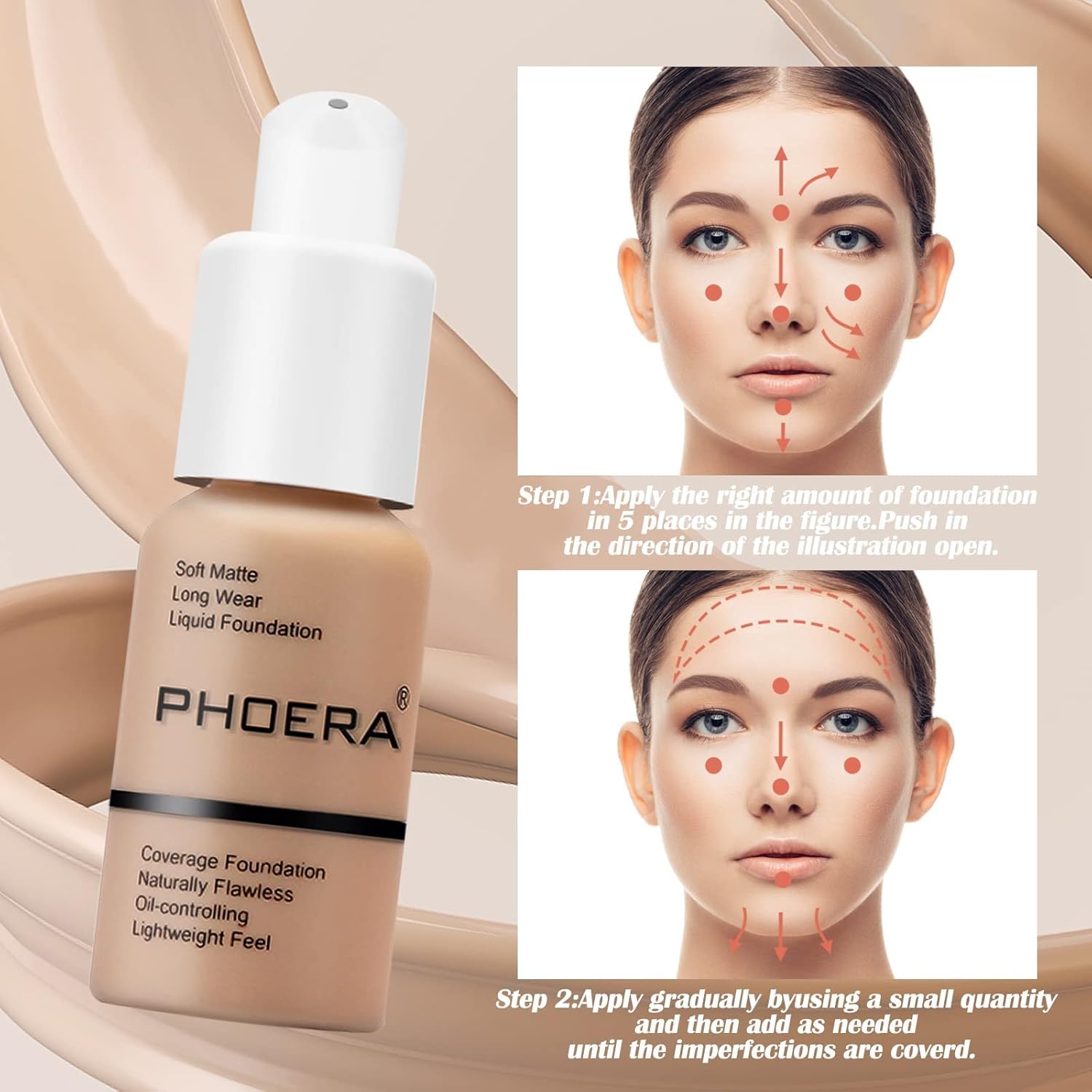 PHOERA Foundation Makeup, Flawless Soft Matte Oil Control Liquid Foundation, Full Coverage Mattle Oil-Control Concealer for Older Women, Great Choice For Gift (#101 Porcelain) - Image 7