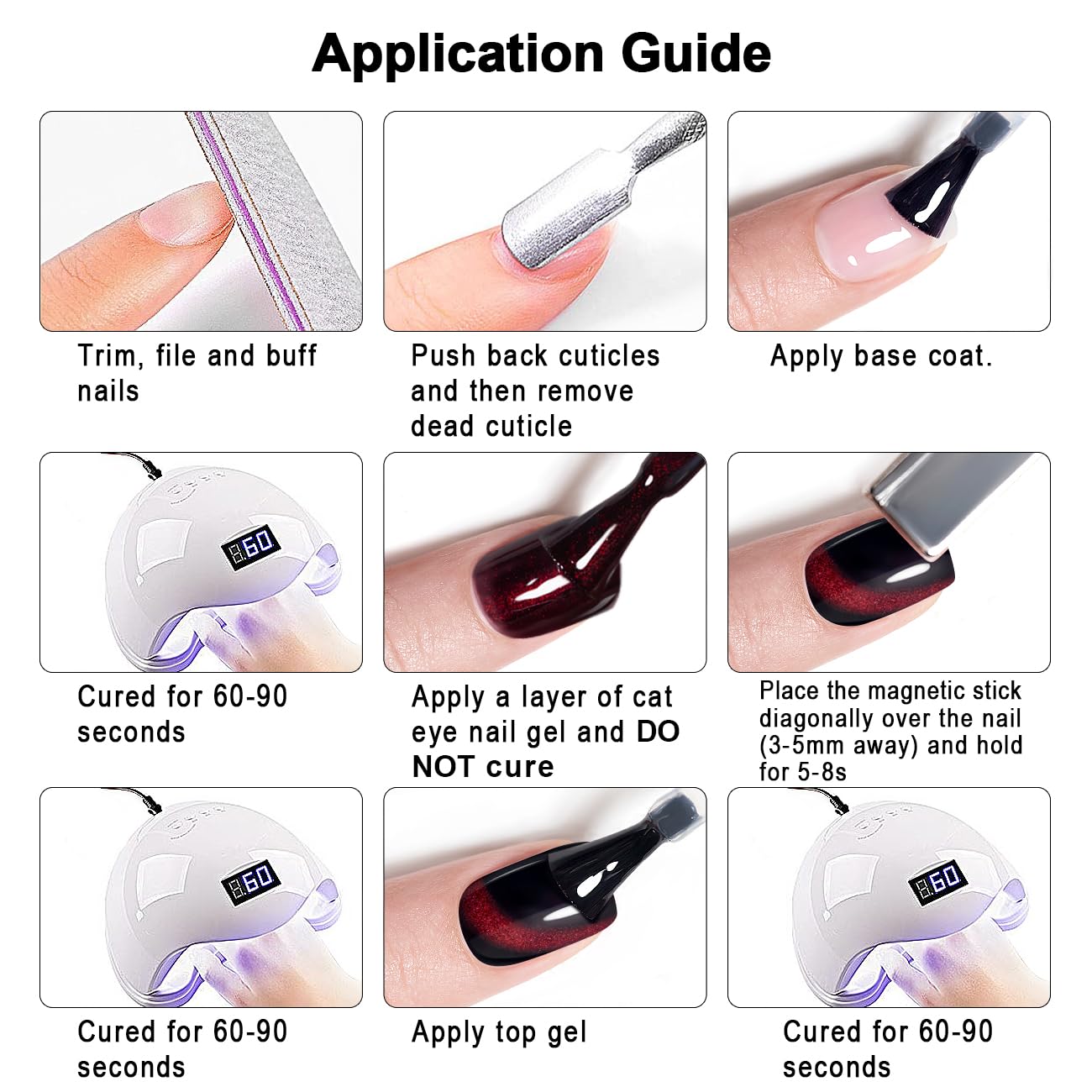 RARJSM Burgundy Cat Eye Gel Nail Polish Diamond Dark Black Red Cateye Velvet Glitter Gel Polish 15ml Single Bottle with Magnet Stick UV LED Curing Requires Soak Off for Home Salon Christmas Manicure - Image 9