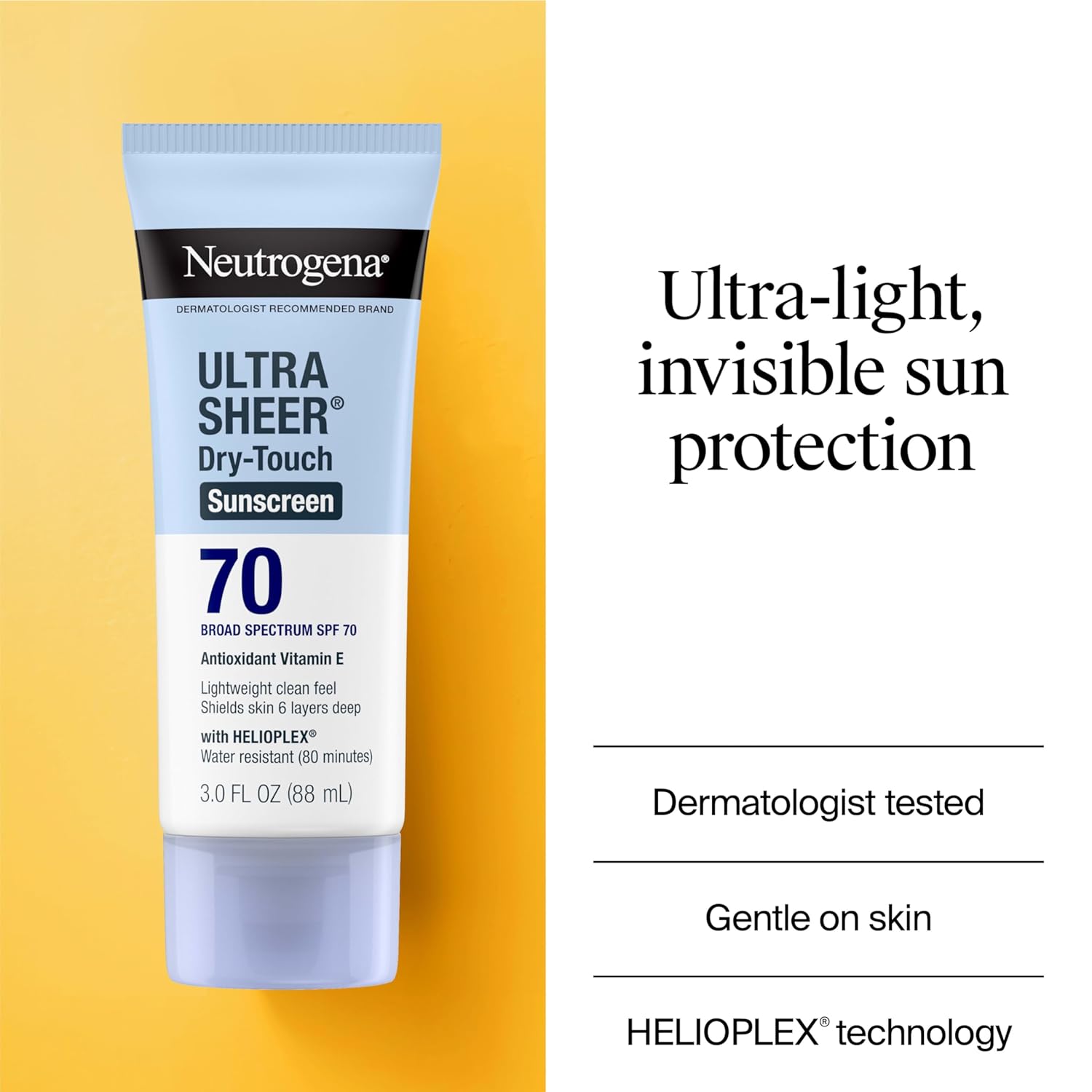 Neutrogena Ultra Sheer Dry-Touch Water Resistant and Non-Greasy Sunscreen Lotion with Broad Spectrum SPF 70, 3 Fl Oz (Pack of 1) - Image 3