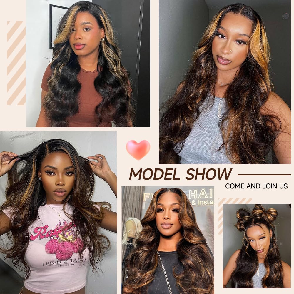28 Inch Ombre Lace Front Wig Human Hair 1B/30 Body Wave Highlight Lace Front Wigs Human Hair Colored 13x4 Ombre Brown Wig Human Hair 200% Density Glueless HD Lace Frontal Wigs Human Hair - Image 2