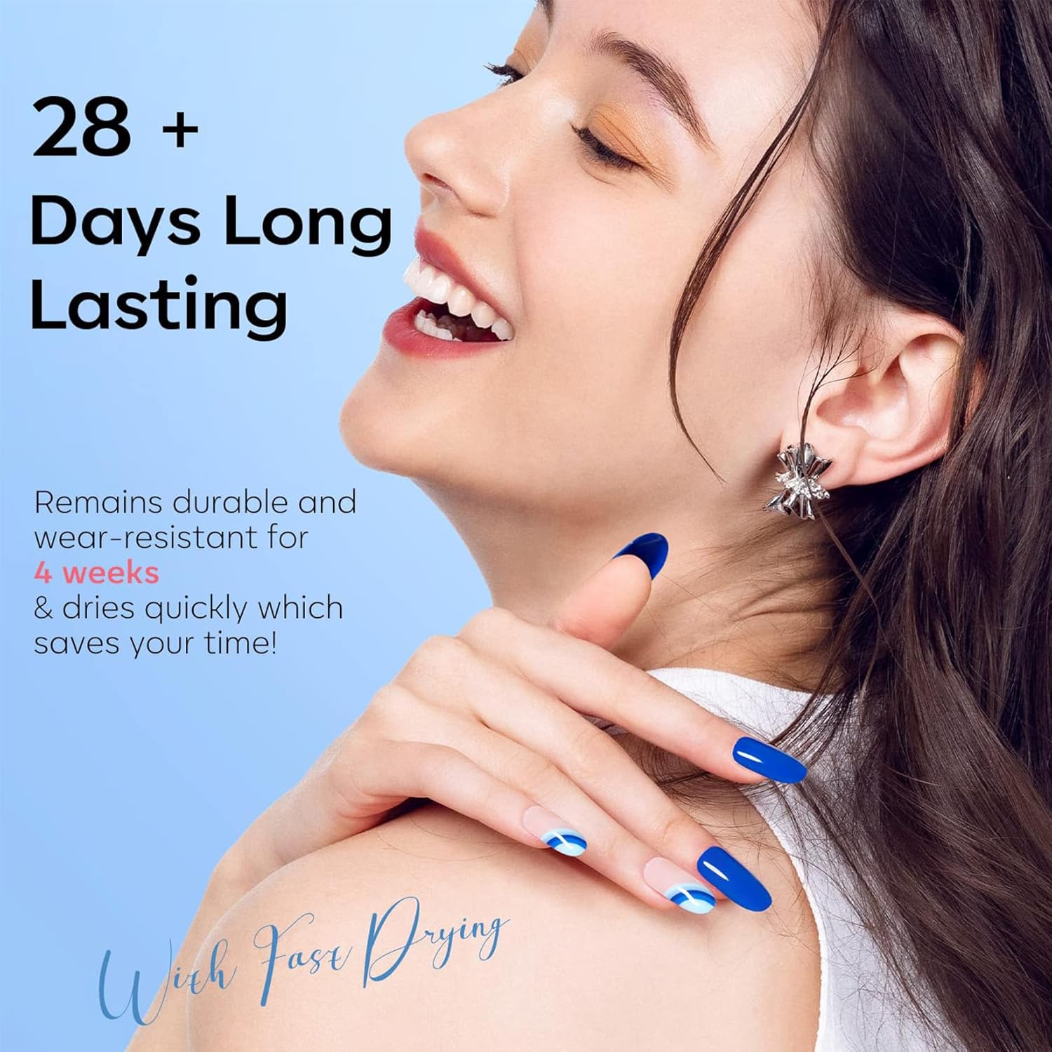 modelones Blue Gel Nail Polish Set 6 Colors, Royal Blue Sky Blue Glitter Navy Blue Nail Gel Polish Kit Light to Dark Shades Soak Off Pastel Spring Nail Art Gel Salon DIY Manicure Gift for Women Girl - Image 6