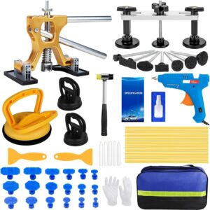 55Pcs Car Dent Puller Kit, Paintless Dent Remover Tool with Adjustable Dent Lifter & Bridge Puller, Dent Repair Kit for Auto Body Large & Small Dents, Hail Damage Dent Removal 98% of Car Dents