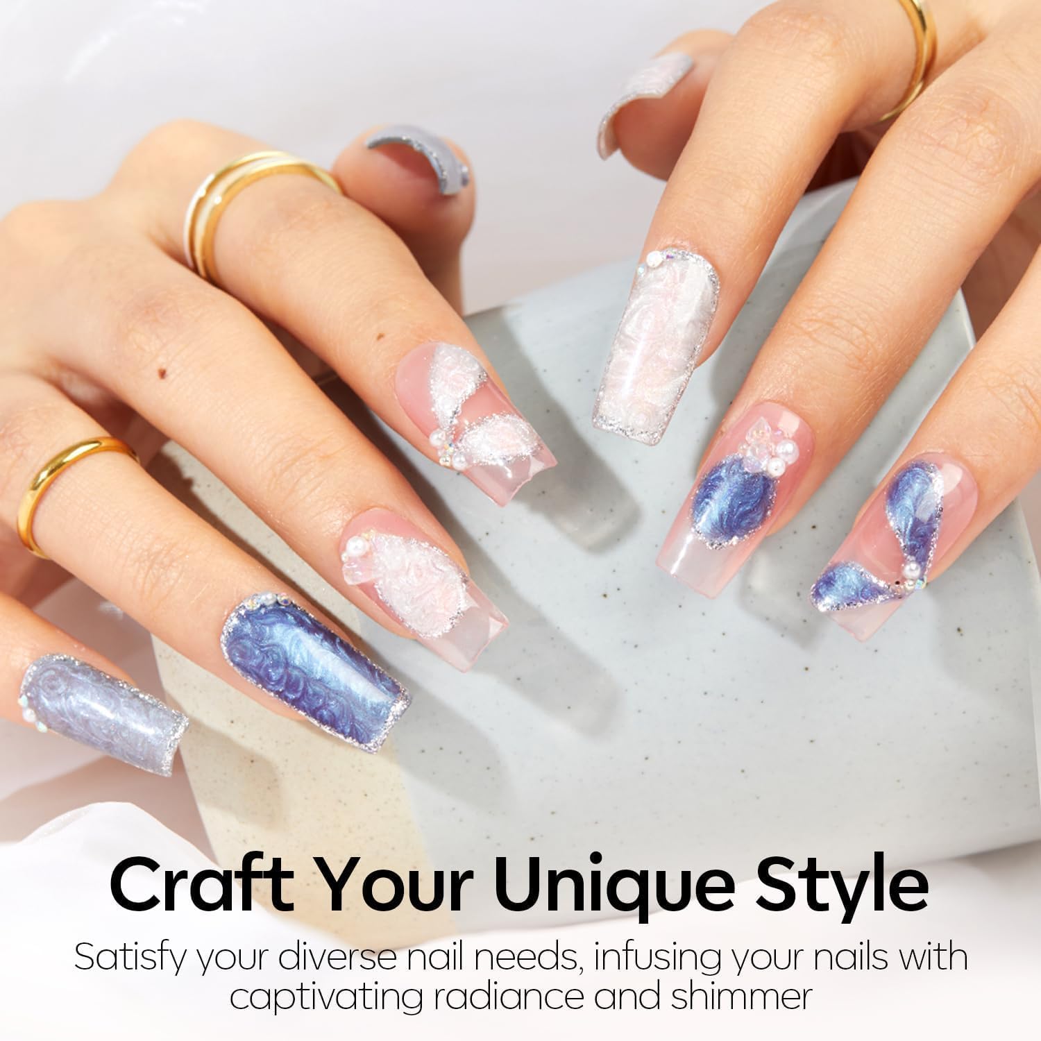Modelones Pearl Glitter Gel Nail Polish, 15 ML Shine White Nail Polish Iridescent Shimmer Mermaid Pastel Chrome Nails Soak Off Led Pearlescent Polish Swirl Shell Thread Effect DIY Gift - Image 4