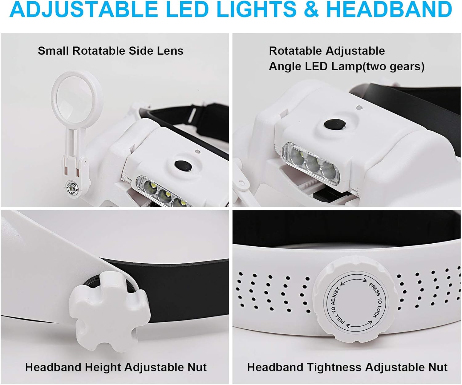Headband Magnifying Glass with Light, Rechargeable Head Magnifying Glasses 1X to 14X, Magnifier Headset with 6 Detachable Lens, Hands Free Head Mount Magnifier for Close Work Reading Crafts - Image 5