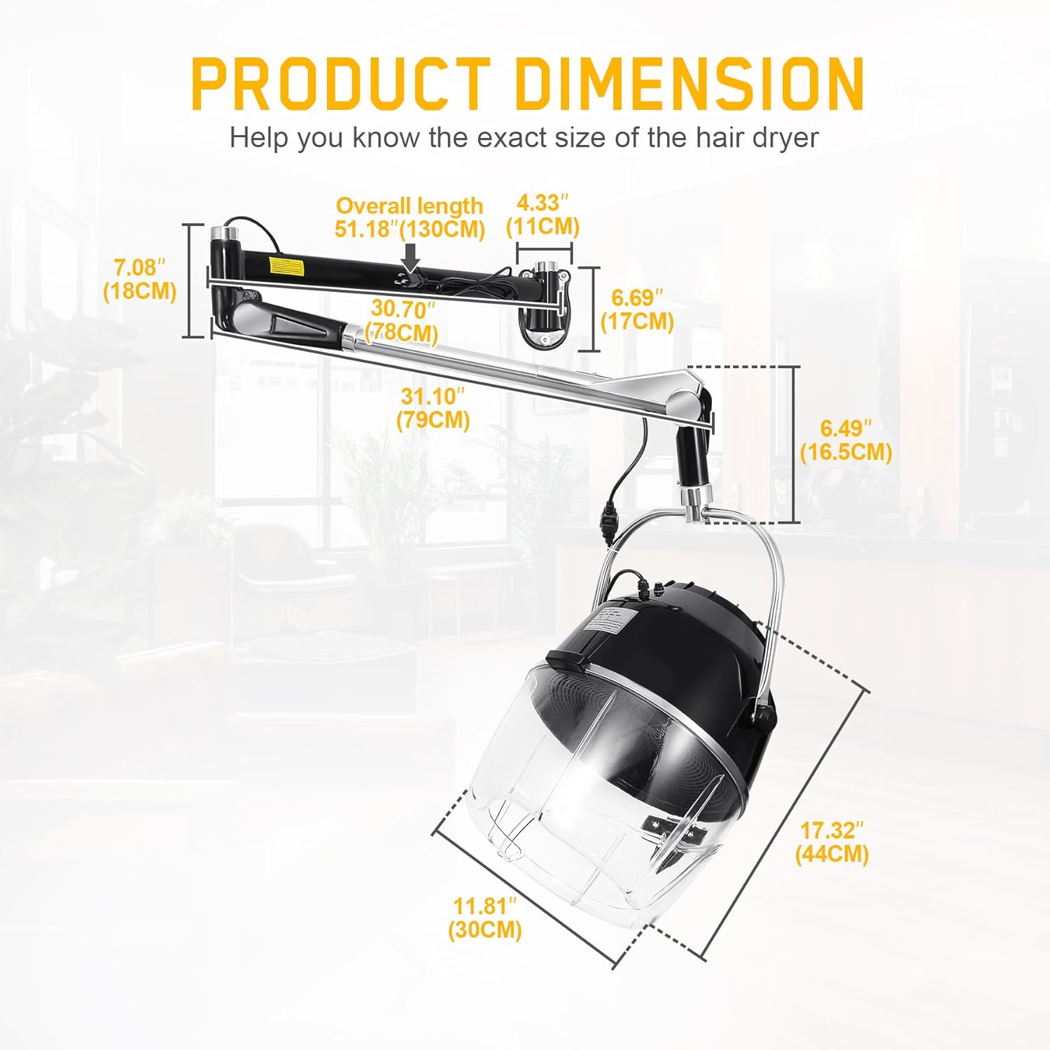 Professional 900W Wall Mounted Hair Dryer with Swivel Arm, Fast Hair Drying Low Noise for Salon, Adjustable Termperature 5-70°C Timer 0-60 Min Hairdryers Black - Image 8