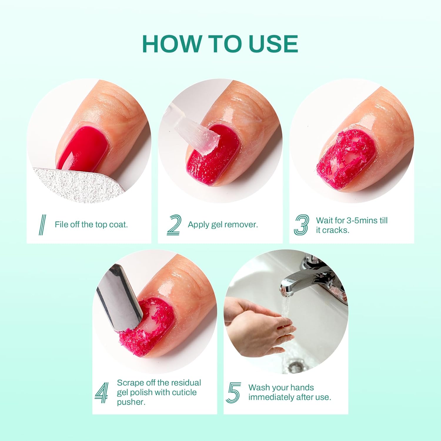 Gel Nail Polish Remover: Professional Gel Polish Remover with Cuticle Pusher & Scraper Quickly Removes Gel Nail Polish in 3-5 Minutes Without the Need for Foil Soaking and Wrapping - Image 7