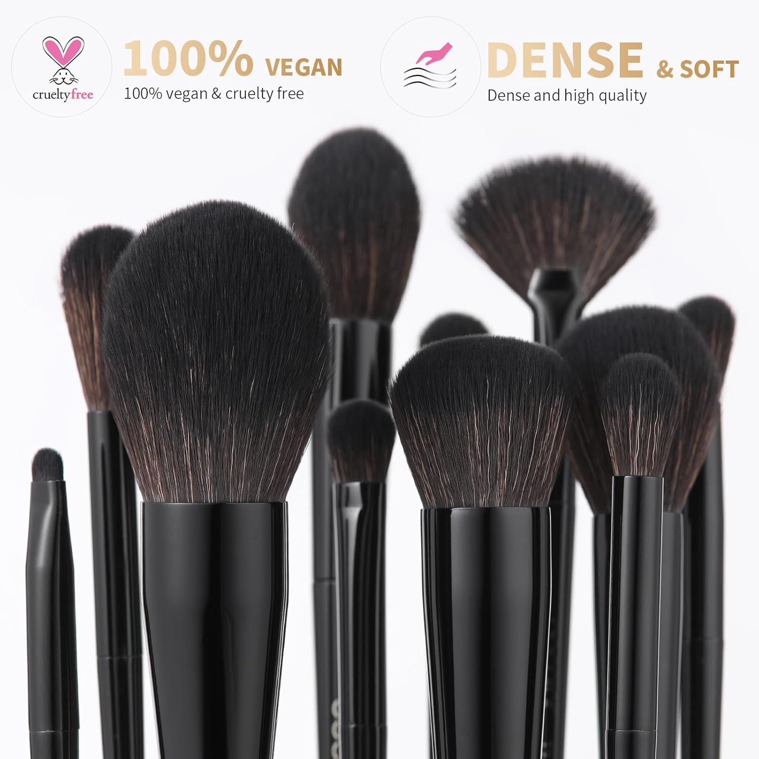 Docolor 15 Piece Obsidian Premium Synthetic Makeup Brush Set for Foundation Contour Blush Eye Shadow - Image 3