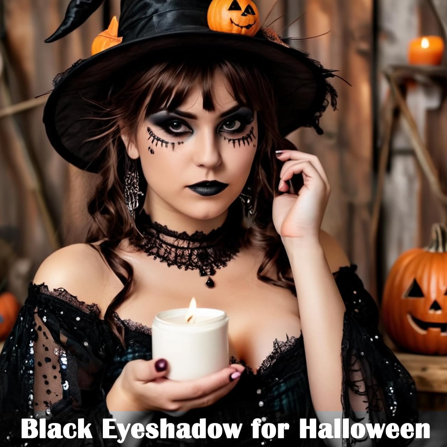 MEICOLY Black Eye Shadow with Mirror,Matte Single Eyeshadow for Halloween,Pressed Powder Eyeshadow Makeup,Matte Shade Eyelid Color Eye Makeup for Women,High Pigment,Long Wear,Waterproof,Intense Color - Image 2