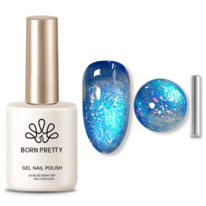 BORN PRETTY Blue Cat Magnetic Eye Gel Nail Polish Shimmer Glitter Holographic Aurora Blue Magnetic Gel Polish Nail Art Manicure DIY at Home 15ML