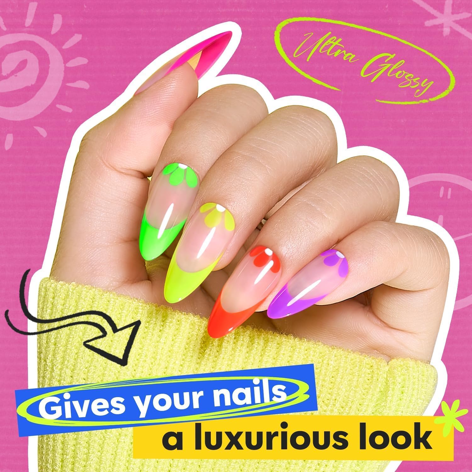 modelones Nail Polish, 6 Colors Summer Neon Blue Green Purple Rose Orange Yellow Quick Dry Mini Starter Kit, Long Lasting Art DIY Manicure Set at Home for Women Girls - Image 2