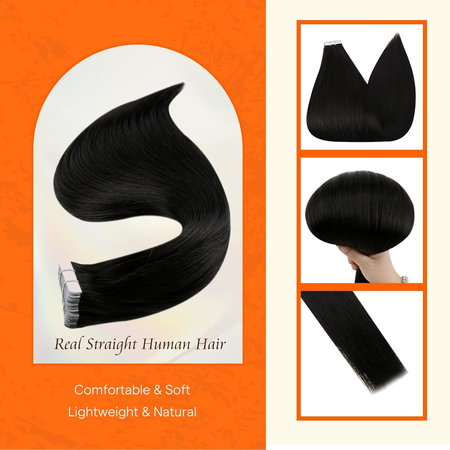 Full Shine Tape in Hair Extensions Black 18 Inch Straight Color 1B Natural Off Black Invisible Seamless Tape in Extensions Human Hair 50 Grams 20PCS Straight Remy Extensions for Women Real Hair - Image 2