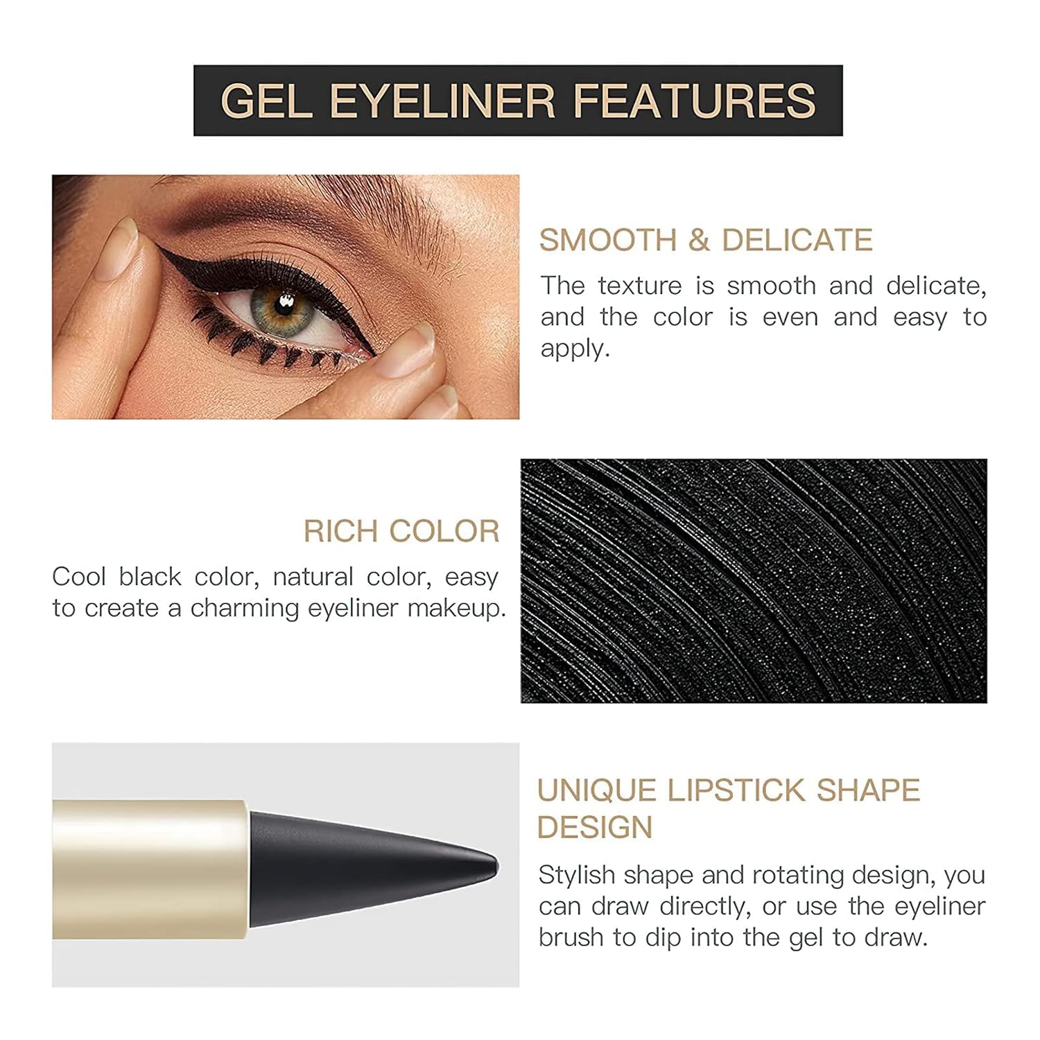 Black Eyeliner Set - Waterproof Black Gel Eyeliner Pencil Set, Highly Pigmented Gel Formula for Precision Lines & Bold Looks,Easy Glide for Smooth Application (Black, 1 Count (Pack of 1)) - Image 3