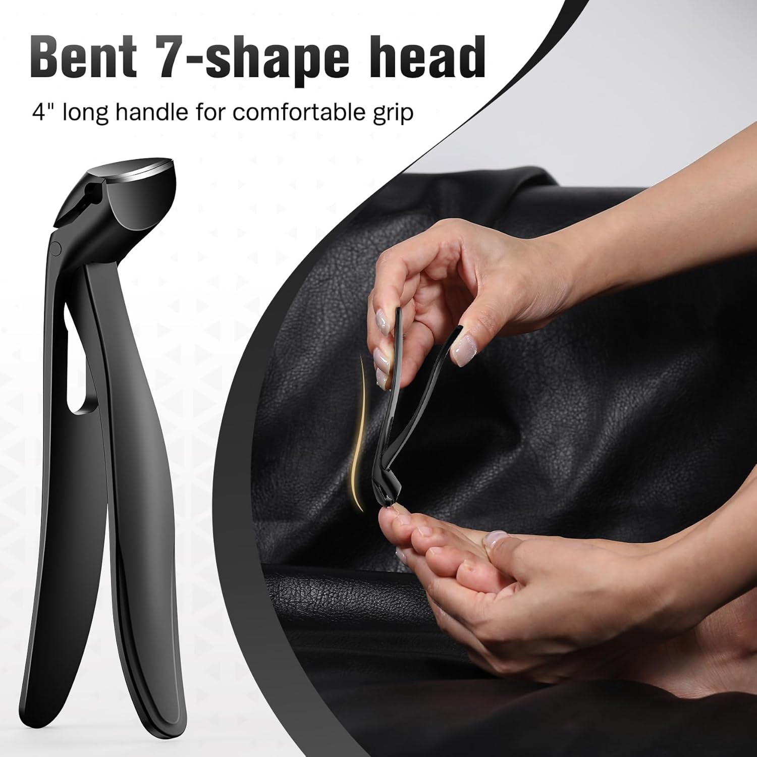 FERYES Angled Head Long Handled Toenail Clipper for Seniors - Large Wide Jaw Nail Clipper with Catcher for Thick Nails - Easier Trimming, Ergonomic Design (Black - Image 4